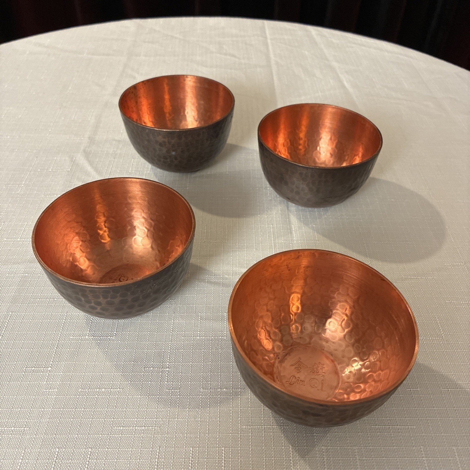 Vintage Lin Qi Hand Hammered Copper Bowl Small Decorative Trinket Altar Dish 