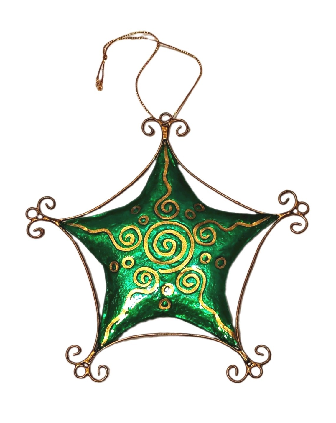  Vntg Silvestri Green Star Ornament Varnished Paper Mache -Metal  Frame 6.75\
