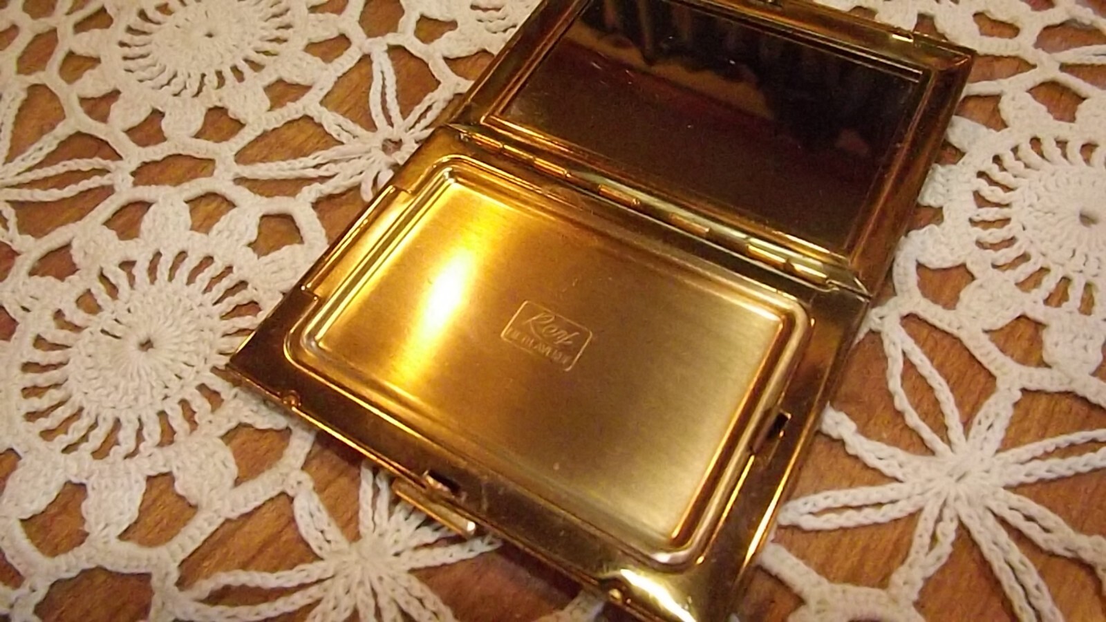 Vtg Rex Fifth Avenue Green Aligator Make Up Compact Case Mirror Gold Tone