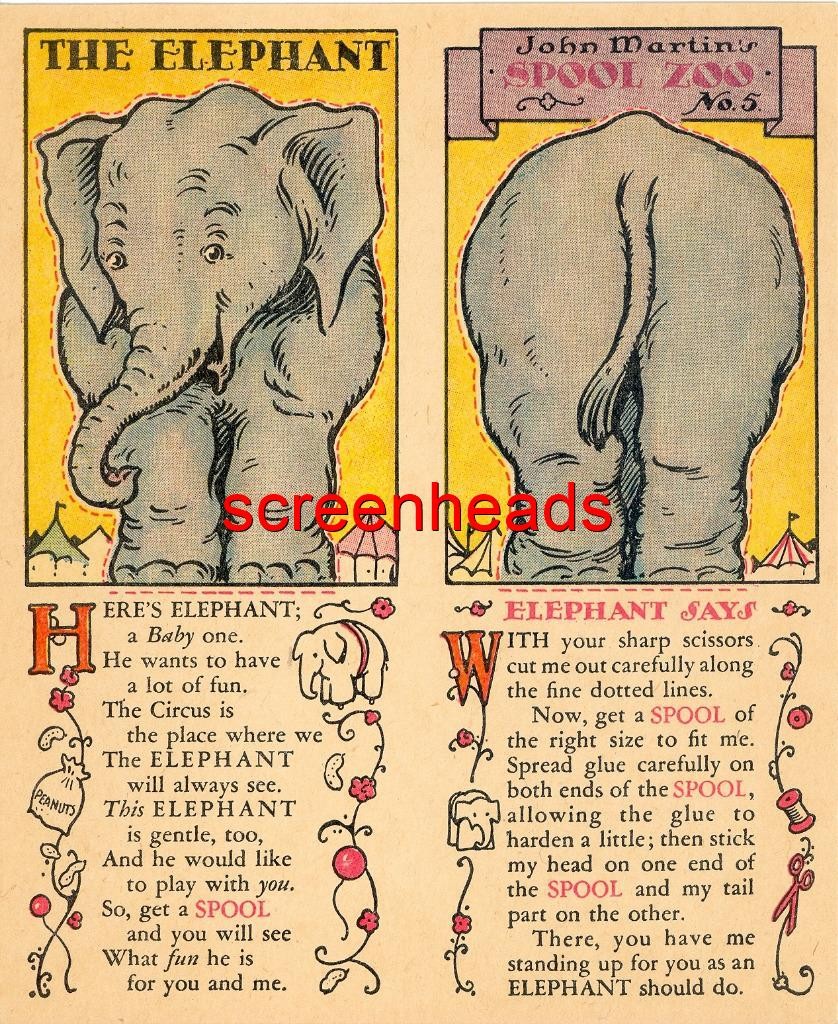 ANTIQUE 1931 O.N.T. PAPER DOLL CUTOUT ELEPHANT ZOO SPOOL TRADE CARD VG