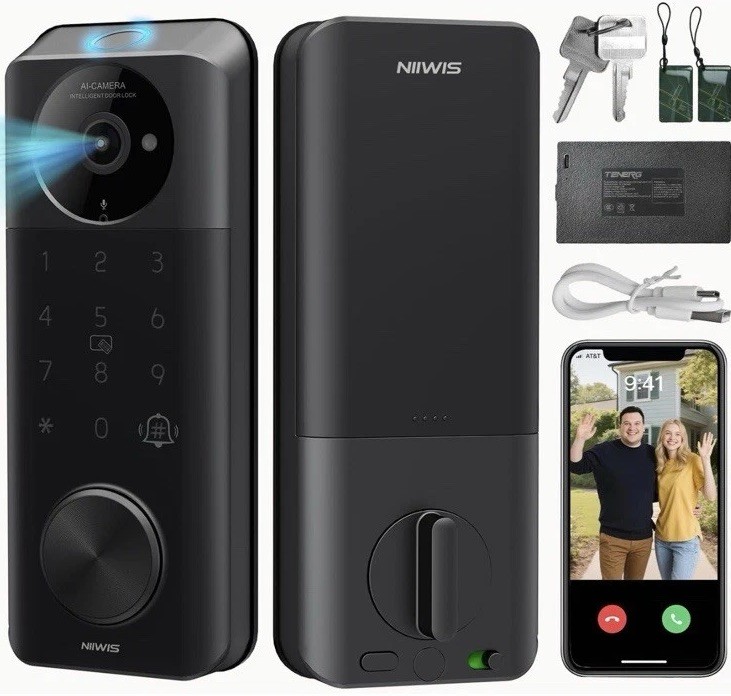 Video Smart Lock with Camera: 6-in-1 2K Camera Fingerprint Keyless Entry