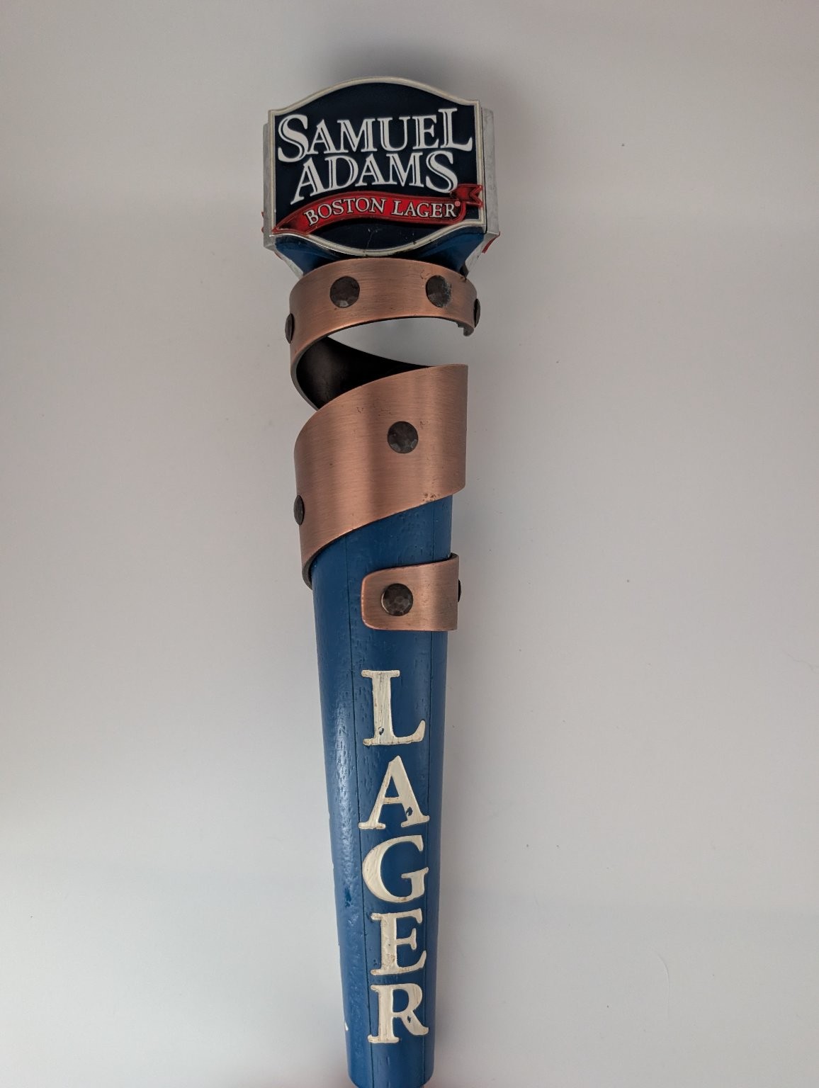Samuel Adams Boston Lager Beer Tap Handle Blue Copper Wood Metal Rustic Samuel Adams Boston Lager Beer Tap Handle Blue Copper Wood Metal Rustic