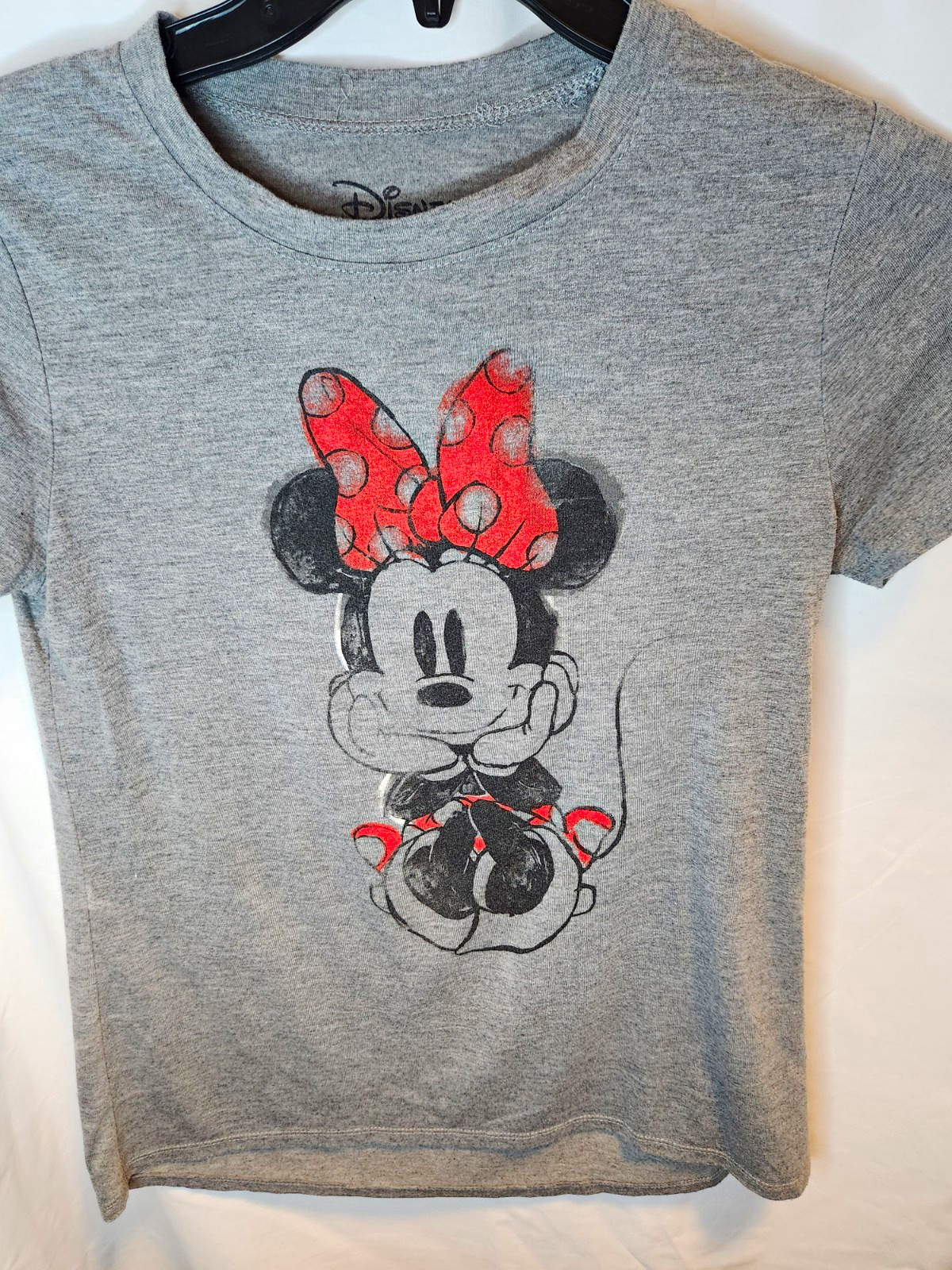 VTG Disney Minnie Mouse Gray Graphic Short Sleeve Women Tee Shirt Adult Size S
