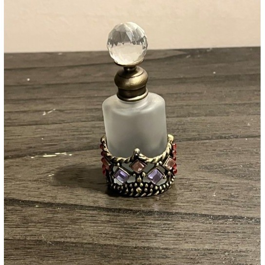 Decorative Frosted Glass Perfume Bottle Jeweled Filigree Vanity Bottle Crystal S