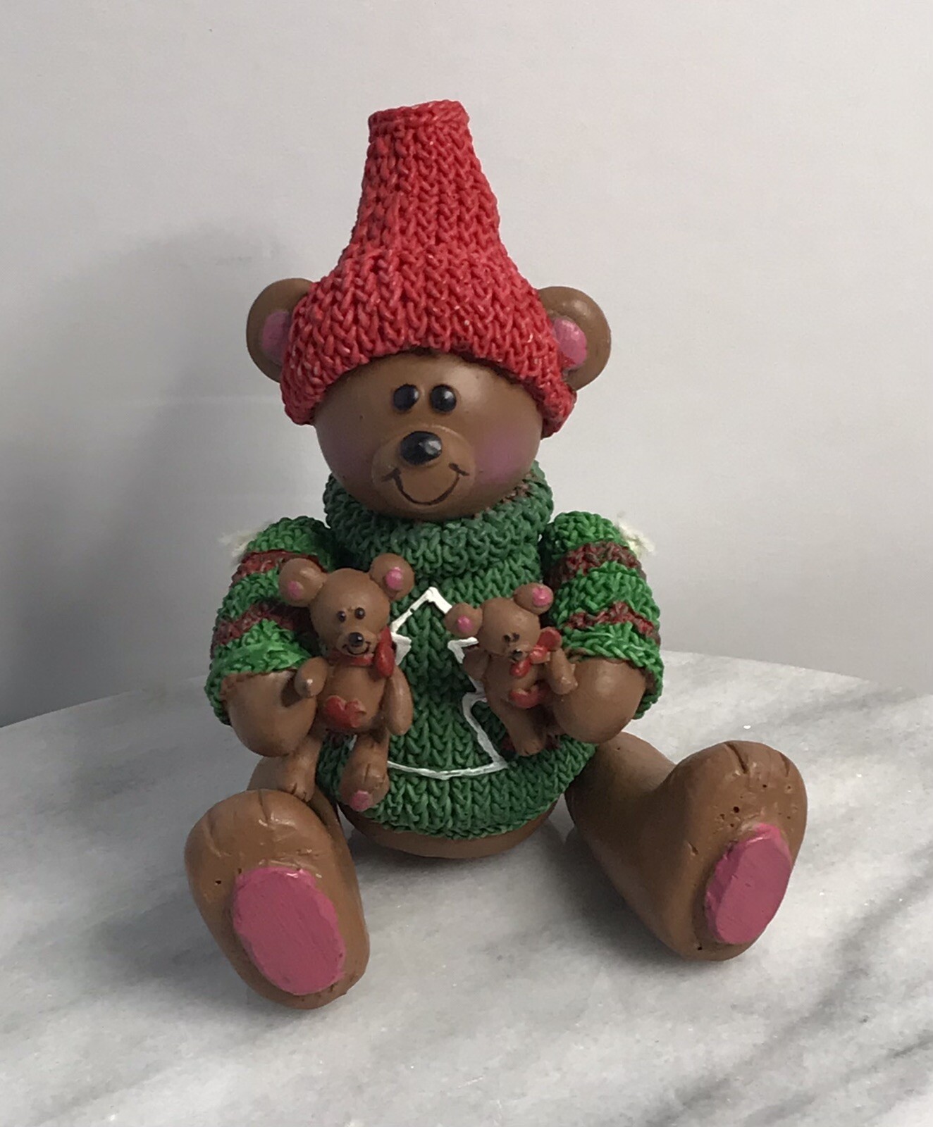 Vintage Resin Christmas Holiday Teddy Bear Adjustable Figurine