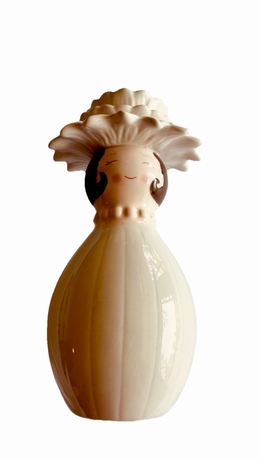 VTG Grasslands Road Ceramic Lady Flower Bud Vase Petal Hat And Pearls EUC
