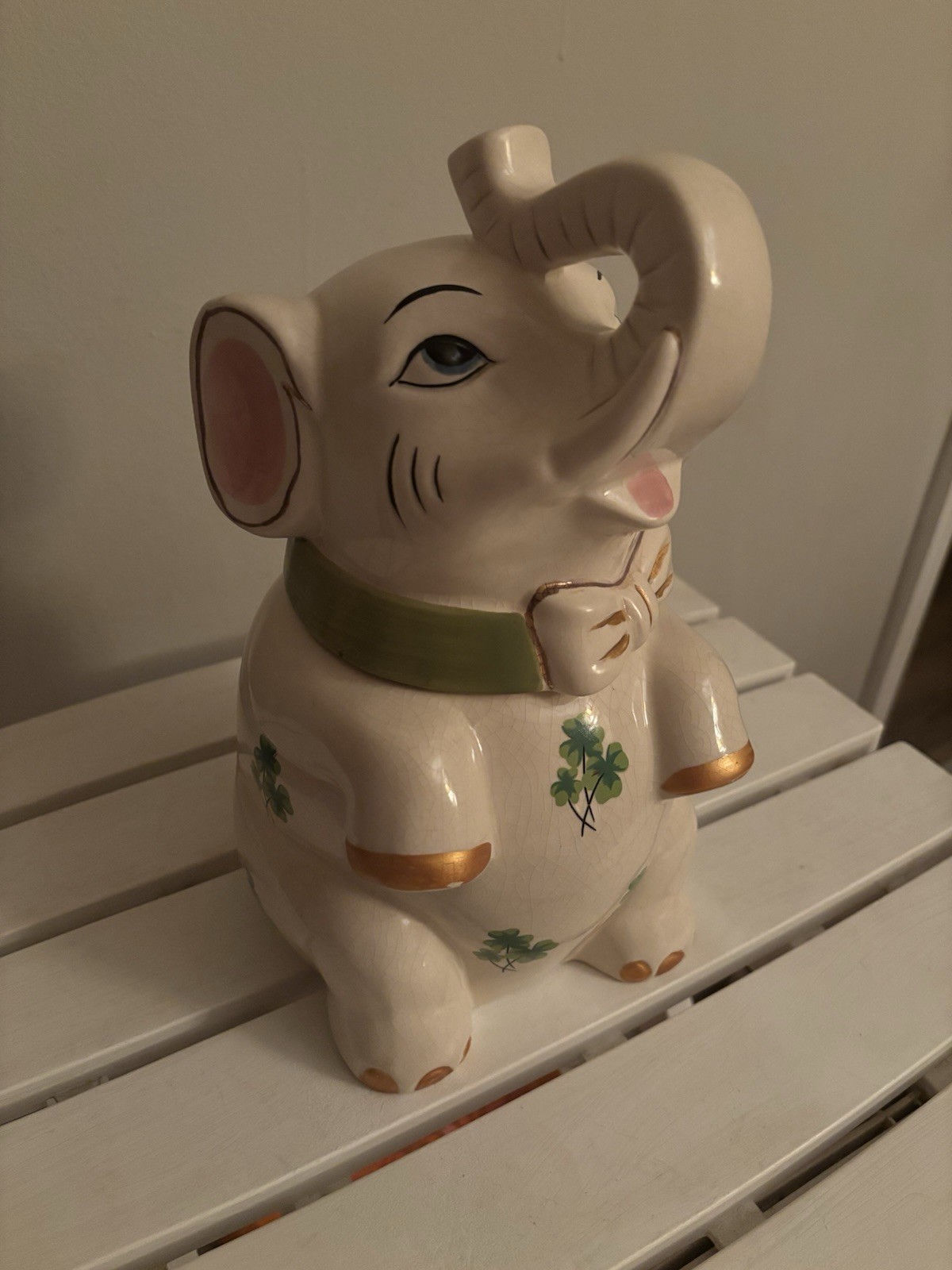 Vintage 1940's Shawnee Lucky The Elephant Cookie Jar Gold Bow