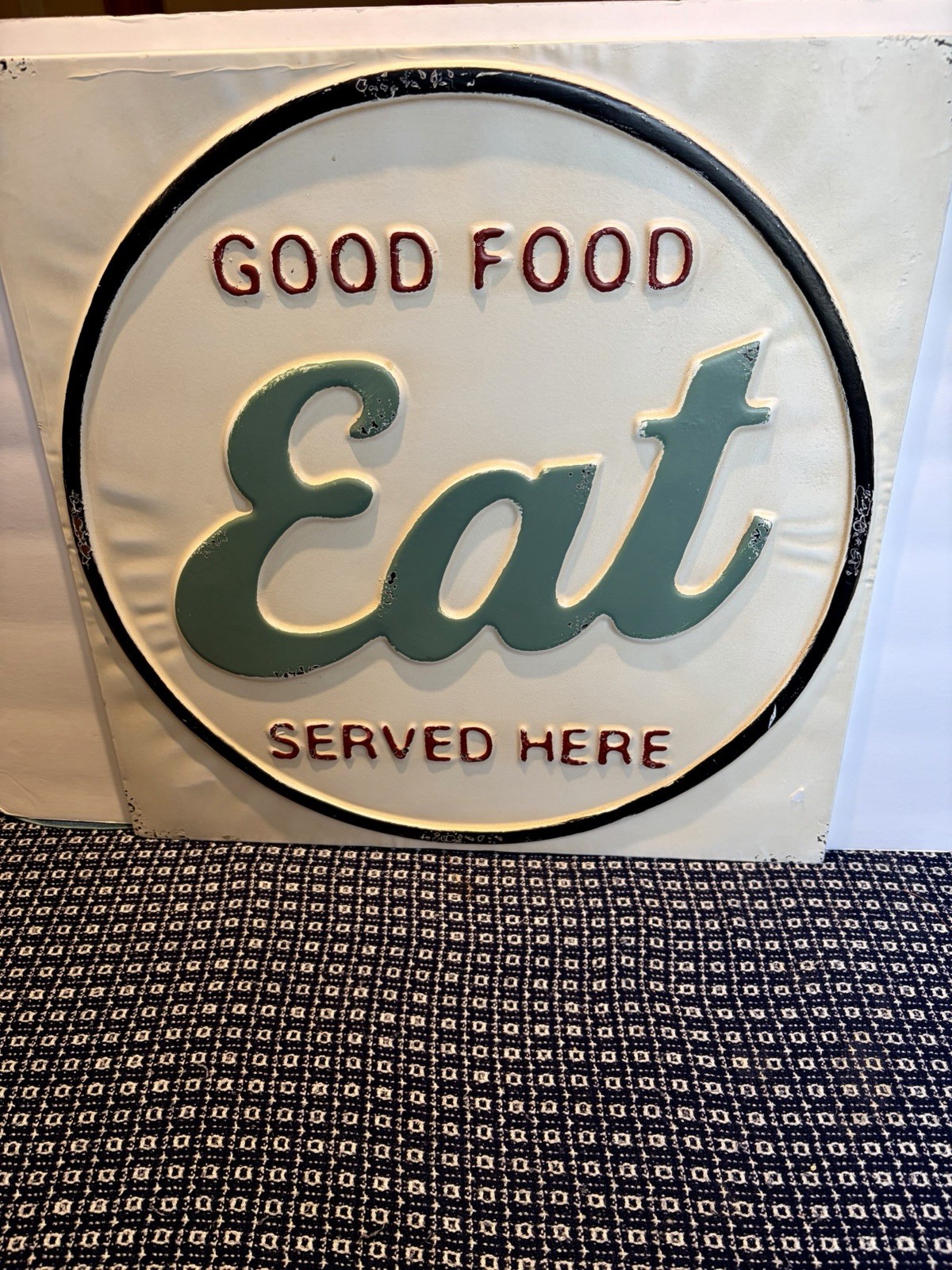 Vintage Heavy Metal Sign “ EAT- Good Food Served Here”  19 X 19 - Embossed Sign