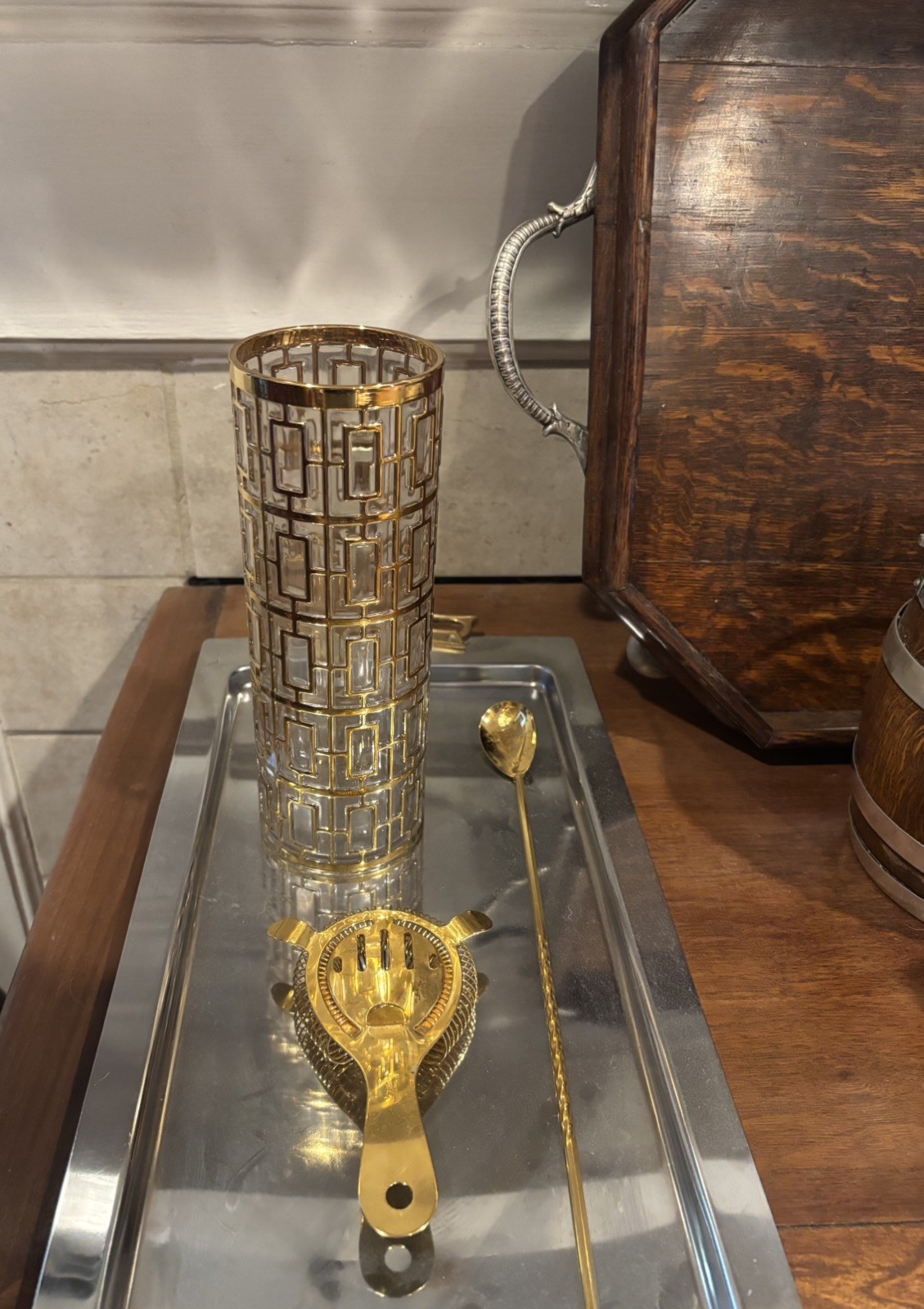 Imperial Glass Shoji Gold And Gold Cocktail Mixer 9 1/8” Tall