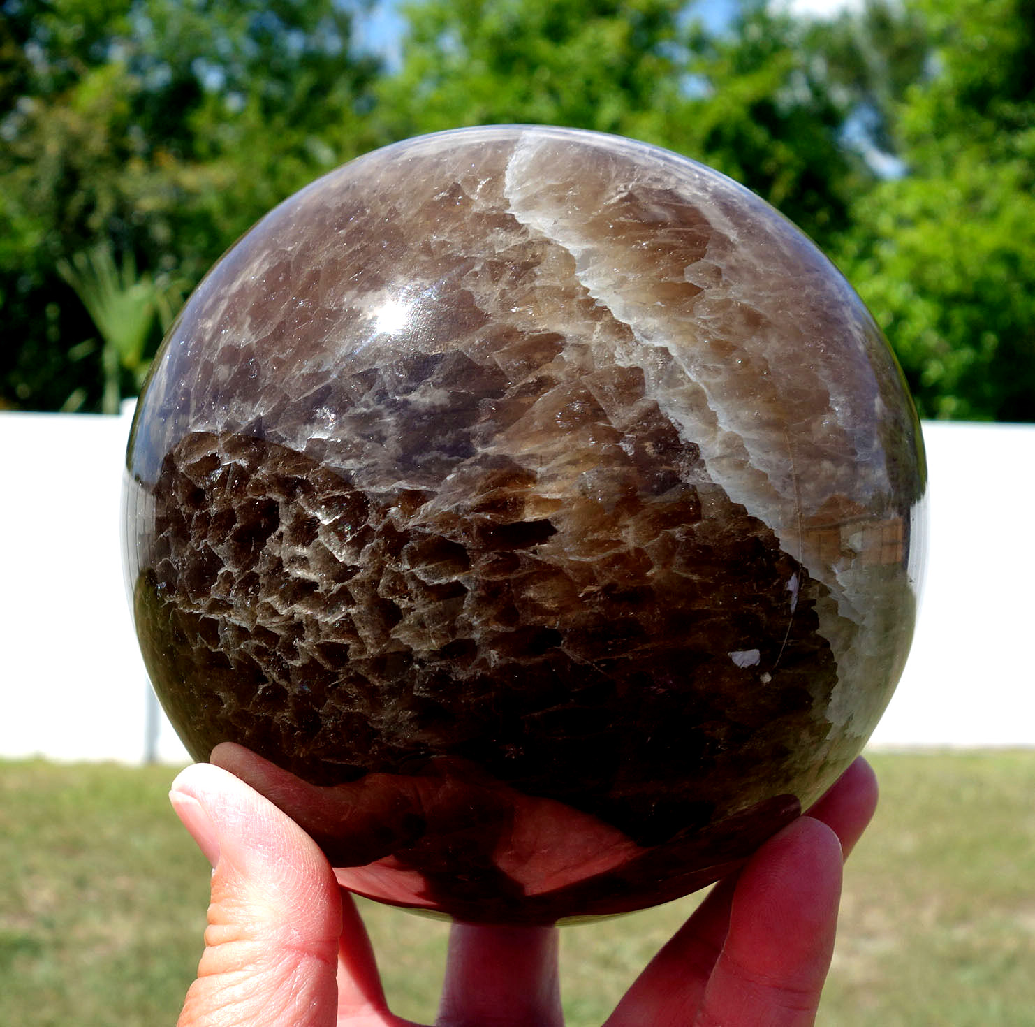 Large FLUORITE & Brown ARAGONITE Quartz Crystal Sphere Ball For Sale