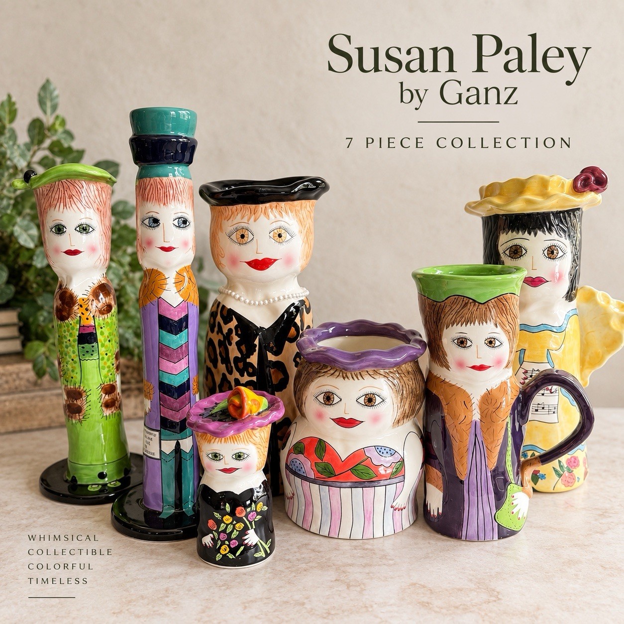 Vintage Susan Paley Ganz Bella Casa 7 Piece Lady Vase Mug Shaker Collection