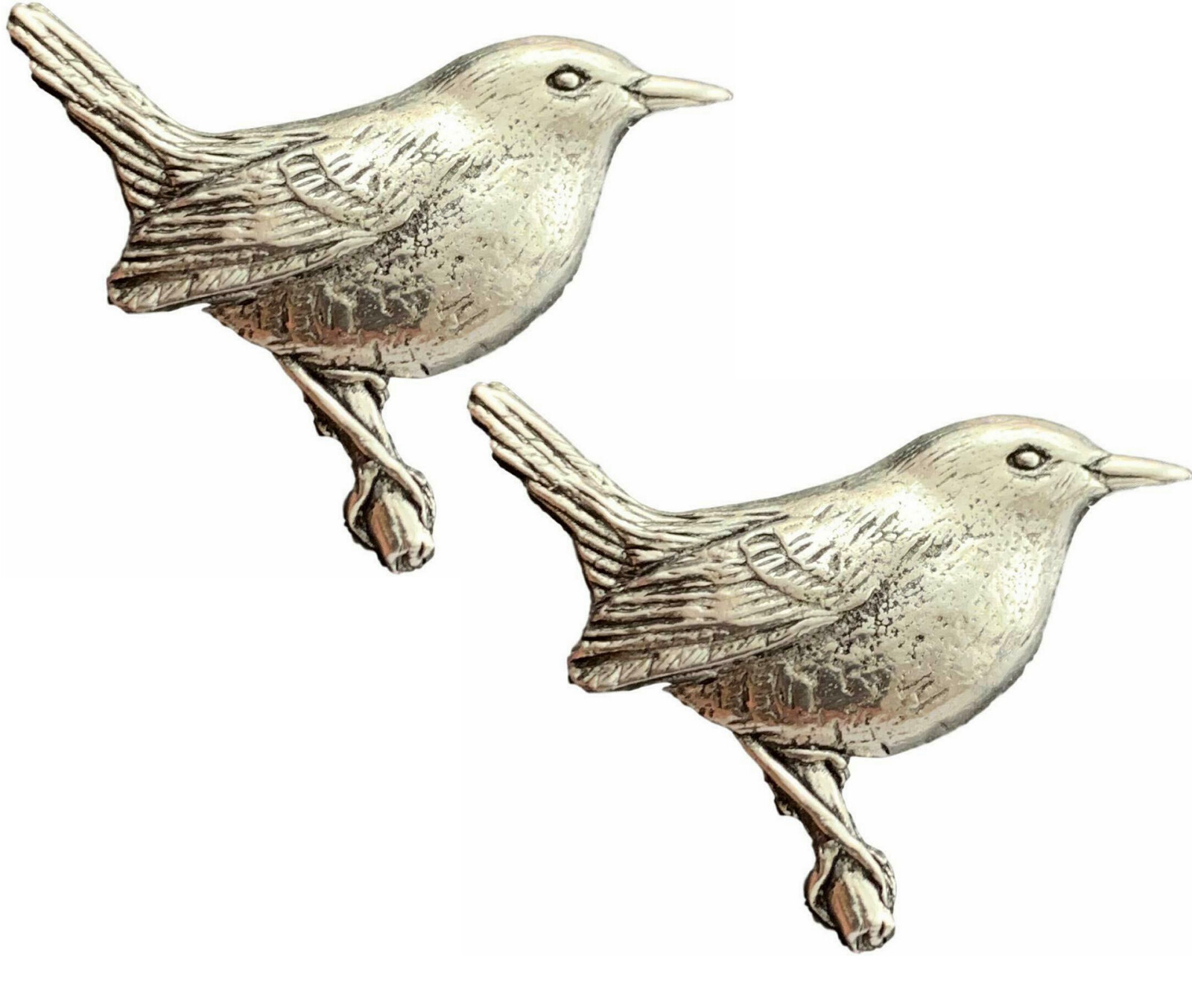 2 x Wren Handcrafted From English Pewter Lapel Pin Badges -PAG