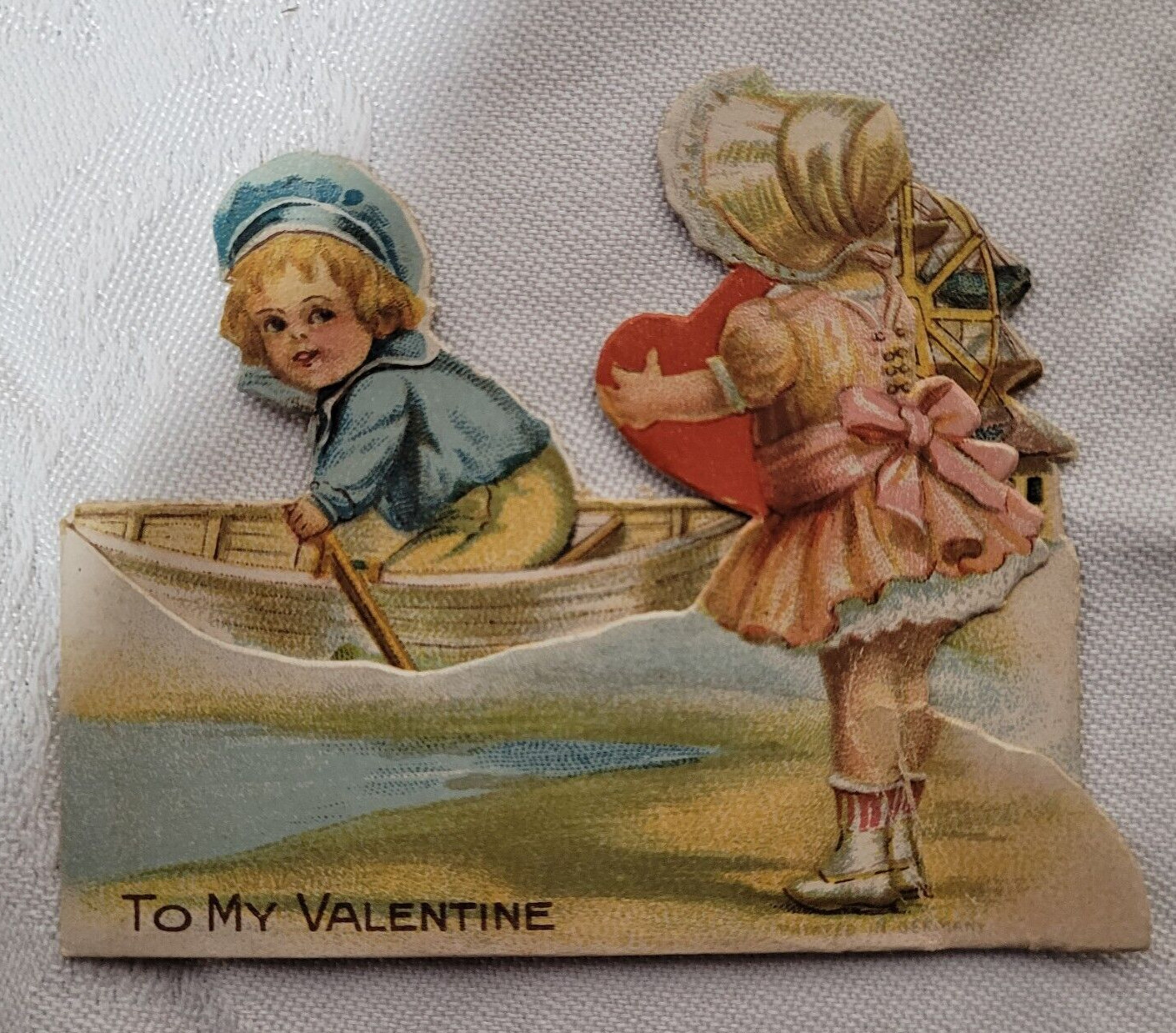 Vintage Valentine Card Die Cut Fold Out Germany - Rowboat