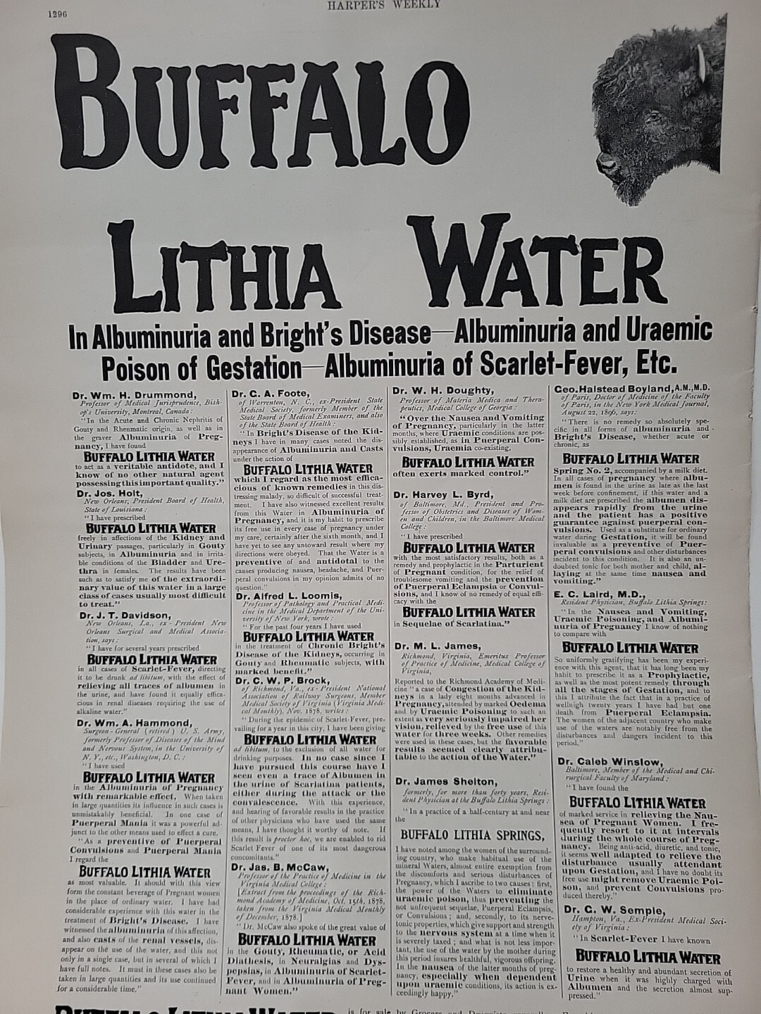 1899 Buffalo Lithia Water Print Advertisement Harper\'s Weekly Quack Medicine