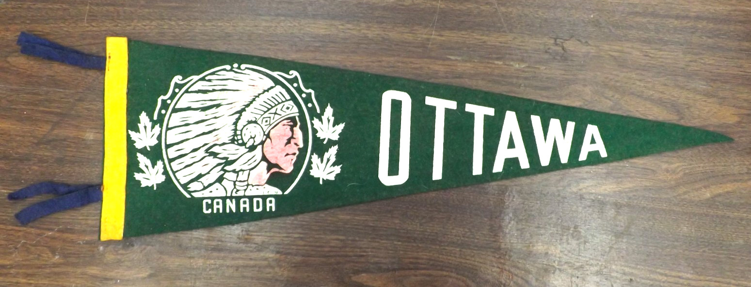VINTAGE 1950s - 1960s OTTAWA CANADA PENNANT BANNER INDIAN CHIEF HEAD 21\ VINTAGE 1950s - 1960s OTTAWA CANADA PENNANT BANNER INDIAN CHIEF HEAD 21\