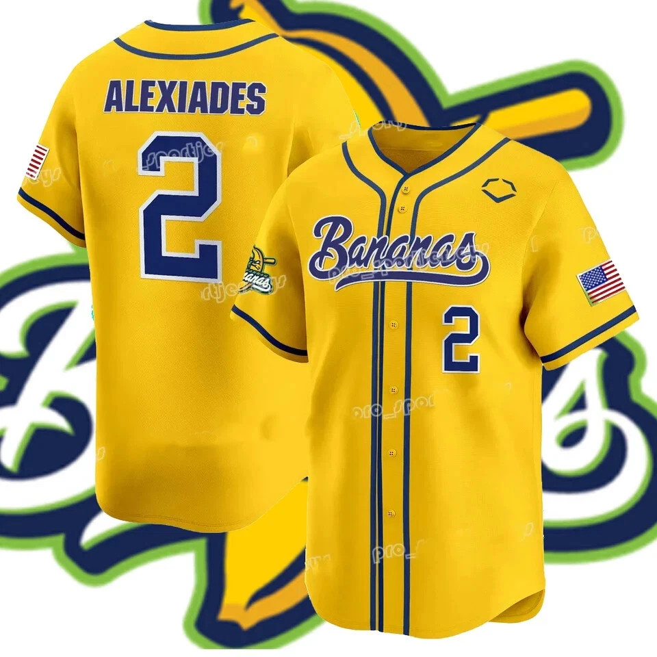 NEW Savannah Bananas #2 Alexiades Savannah Bananas Baseball Jersey CC178 NEW Savannah Bananas #2 Alexiades Savannah Bananas Baseball Jersey CC178