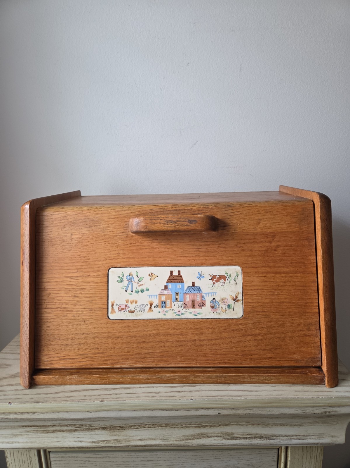 Rare International Heartland Wood Bread Box Folk Art Vintage Country Kitchen 