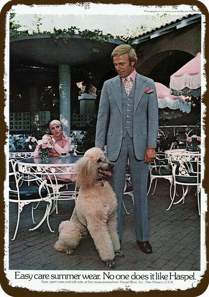 1976 POODLE Dog & Haspel Brothers Suits Vntge-Look DECORATIVE REPLICA METAL SIGN 1976 POODLE Dog & Haspel Brothers Suits Vntge-Look DECORATIVE REPLICA METAL SIGN