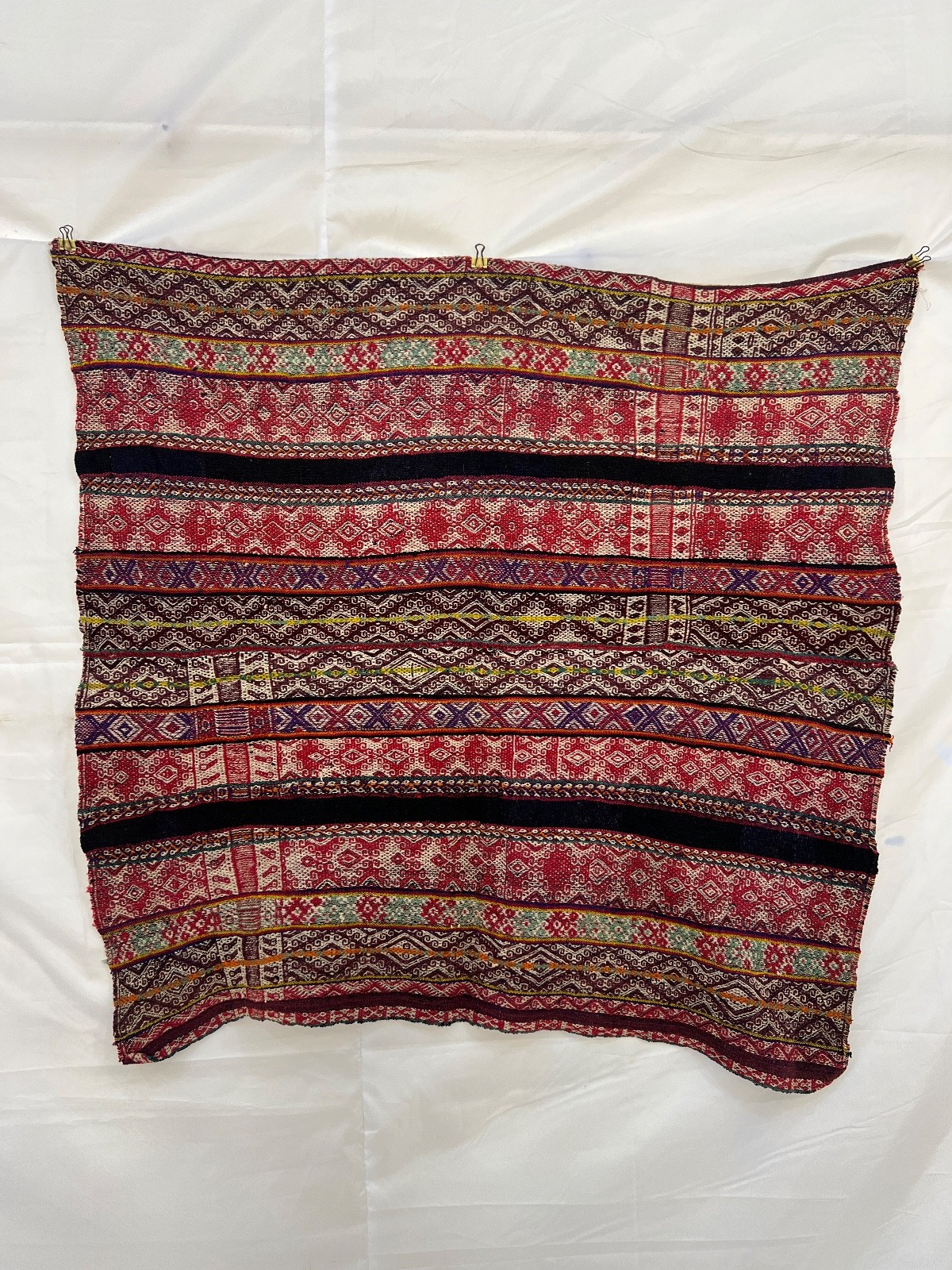 Vintage Peruvian Aguayo Handwoven Wool Andean Blanket Folk Art Indigenous S96