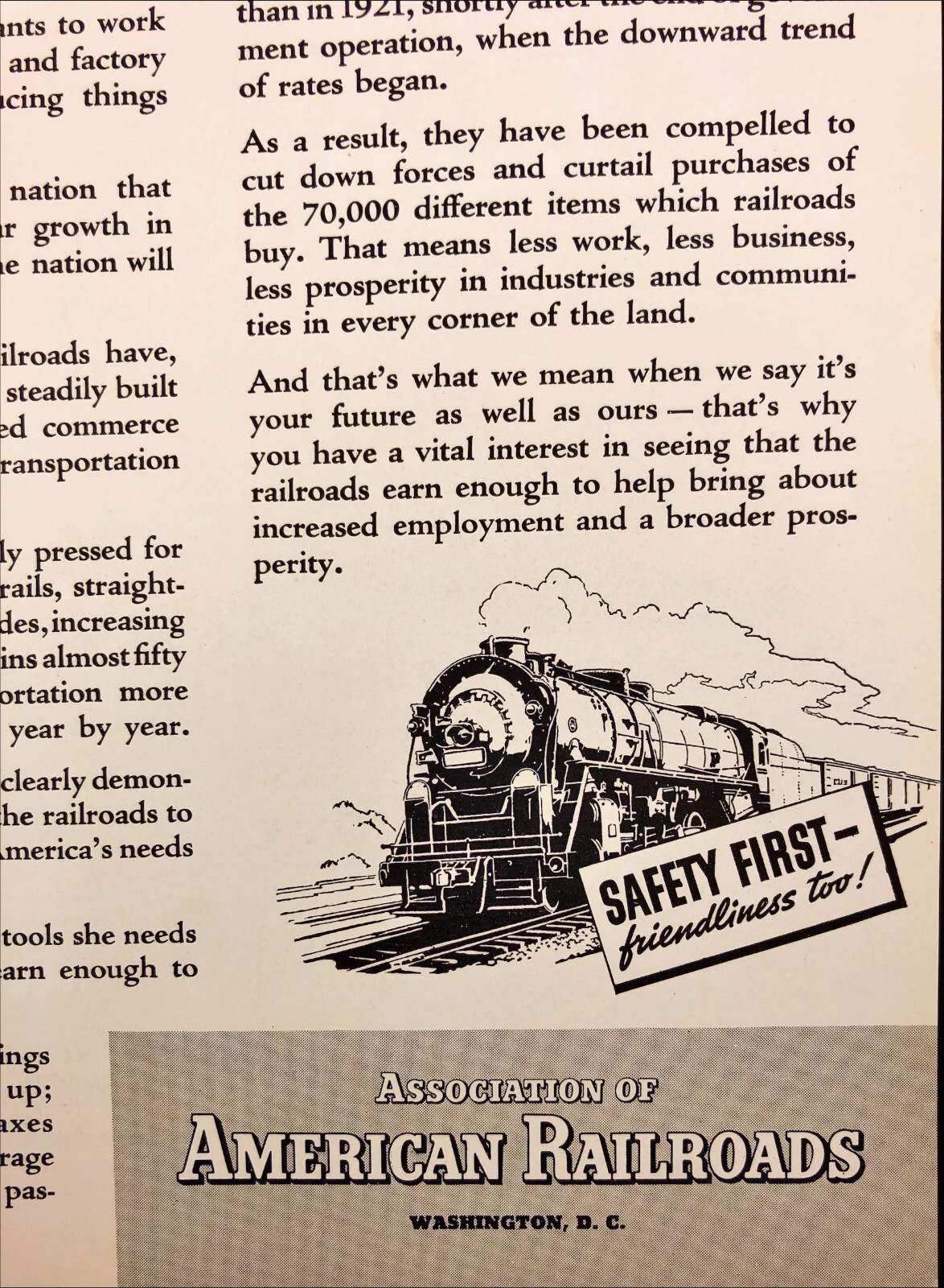 1938 American Railroads Safety First Friendliness Too Vintage Print Ad