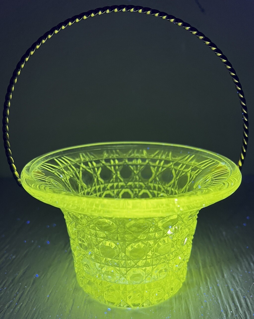 Vintage Fostoria Avon Manganese Glass Daisy & Button Basket w/Gold Rope Handle