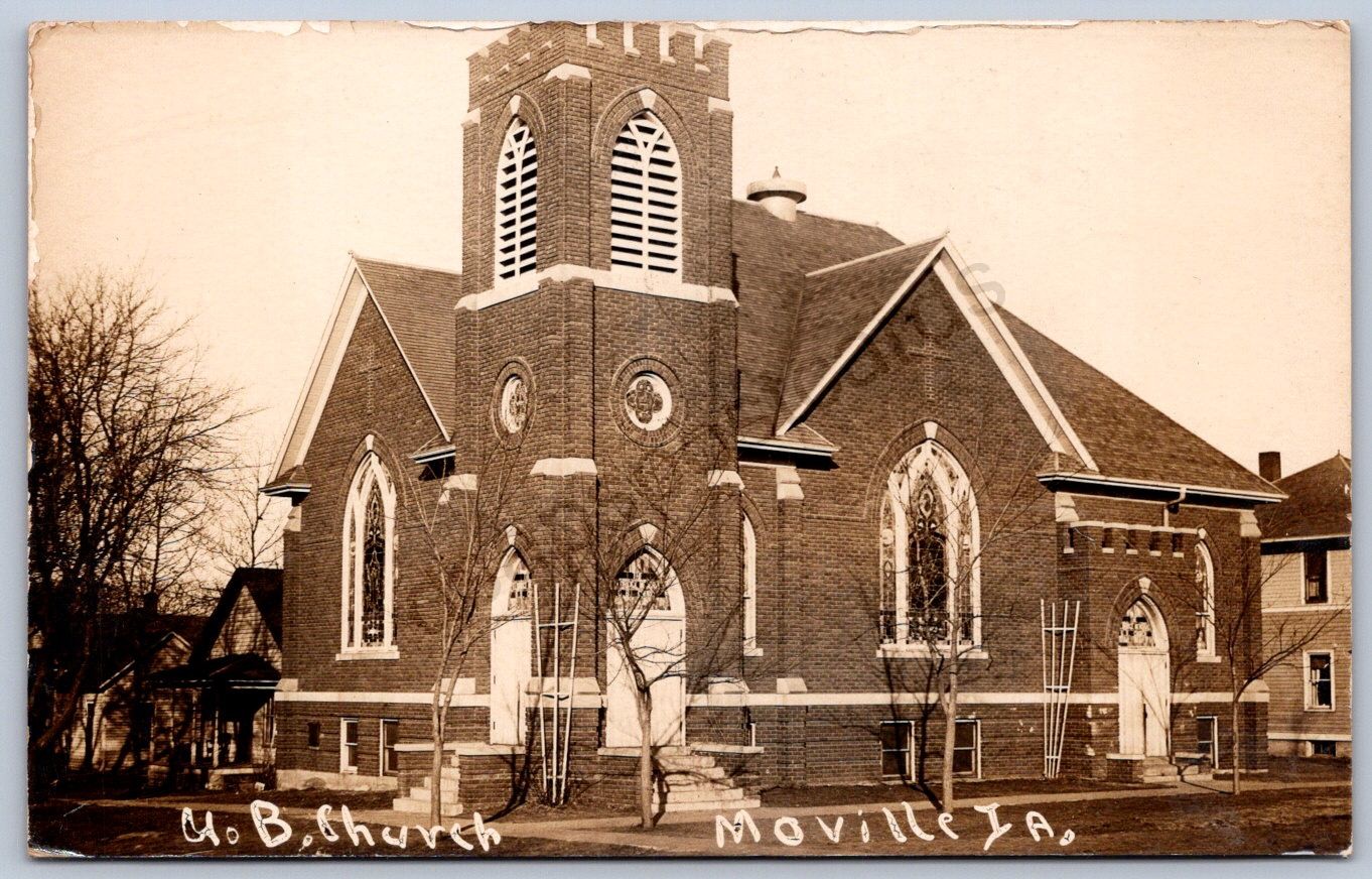 K40/ Moville Iowa RPPC Postcard c1910 U.B. Church 377