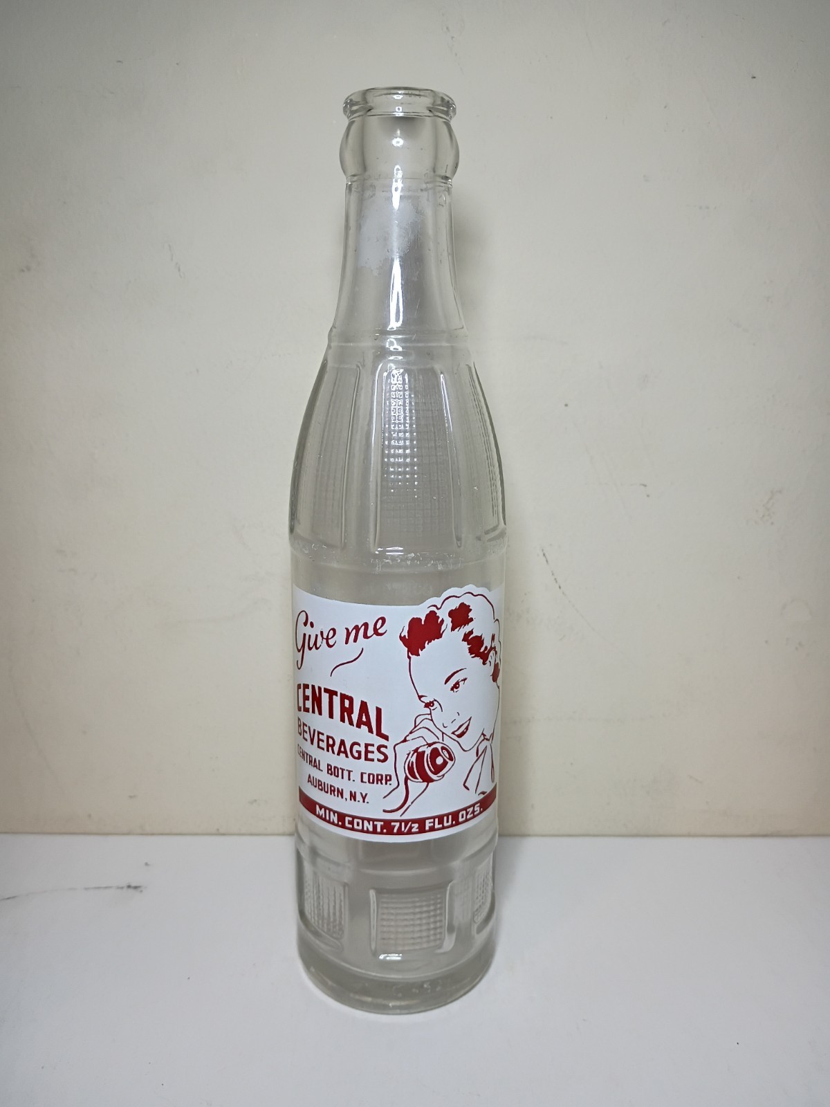 Central Beverage Auburn New York ACL Soda Bottle W/ Woman & Telephone 1947