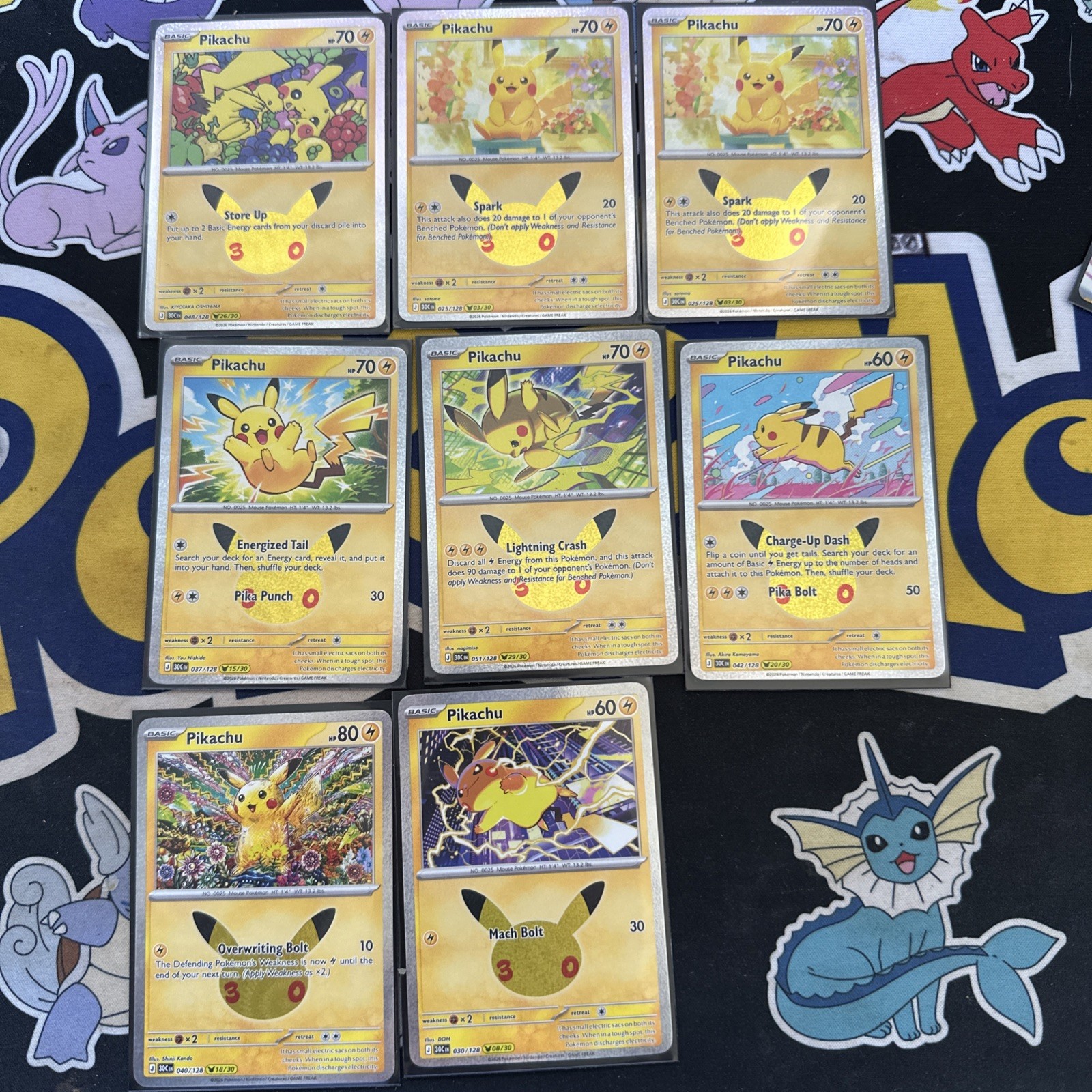 Pokémon TCG Pikachu 8-Card Lot 30th Celebration bundle (one double)