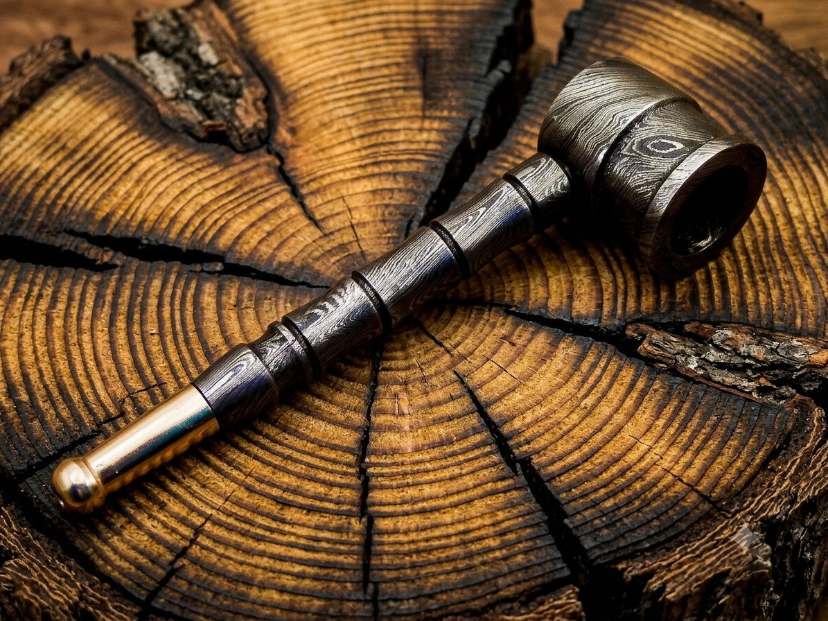 Handmade Smoking pipe Damascus Steel Smoking pipe W/brass tip best men gifts 664