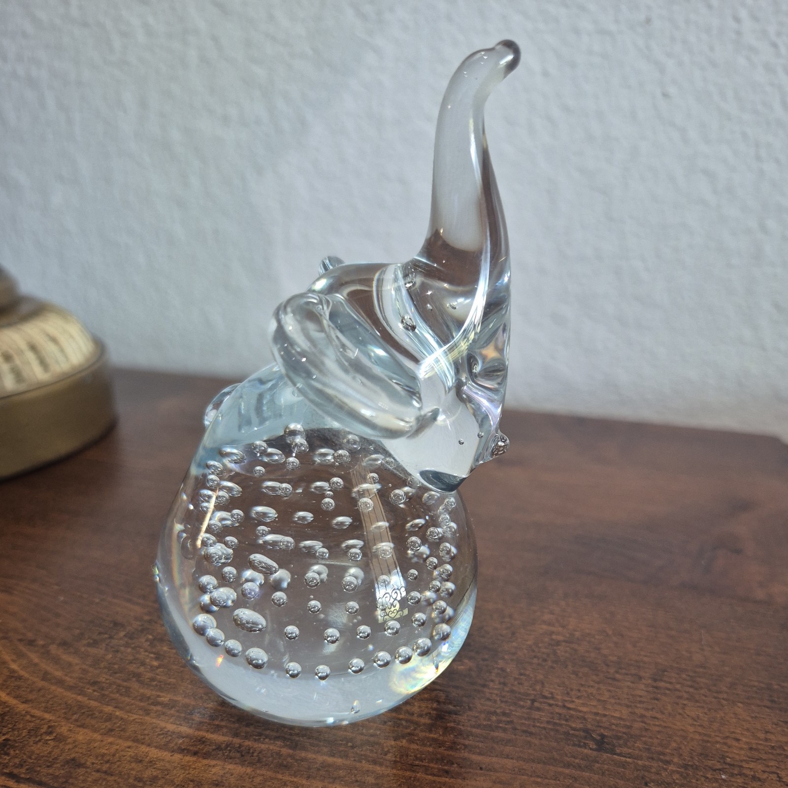 Glass Figurine Elephant Paperweight Crystal  Clear with Controlled Bubbles Solid