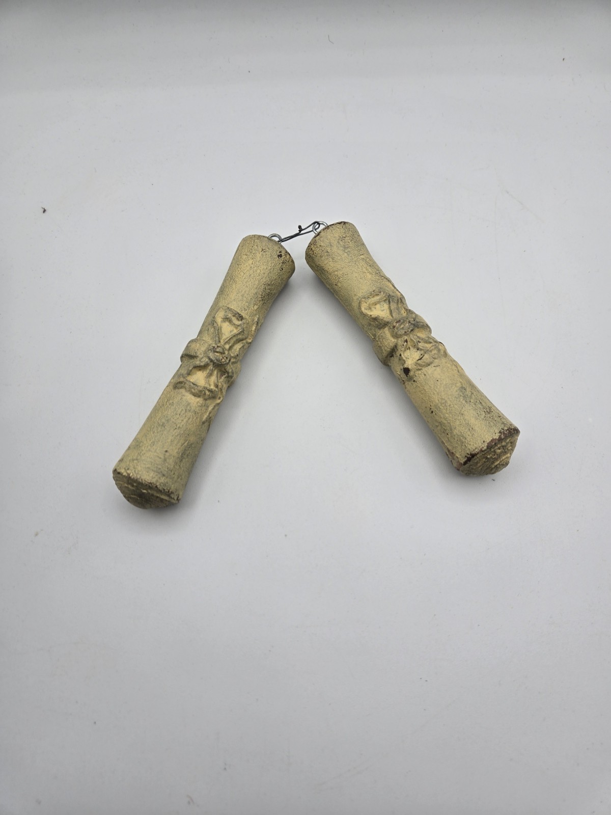 Original Vintage Scroll Shaped Brass Weights For A LUX Town Hall Wall Clock 5.5\