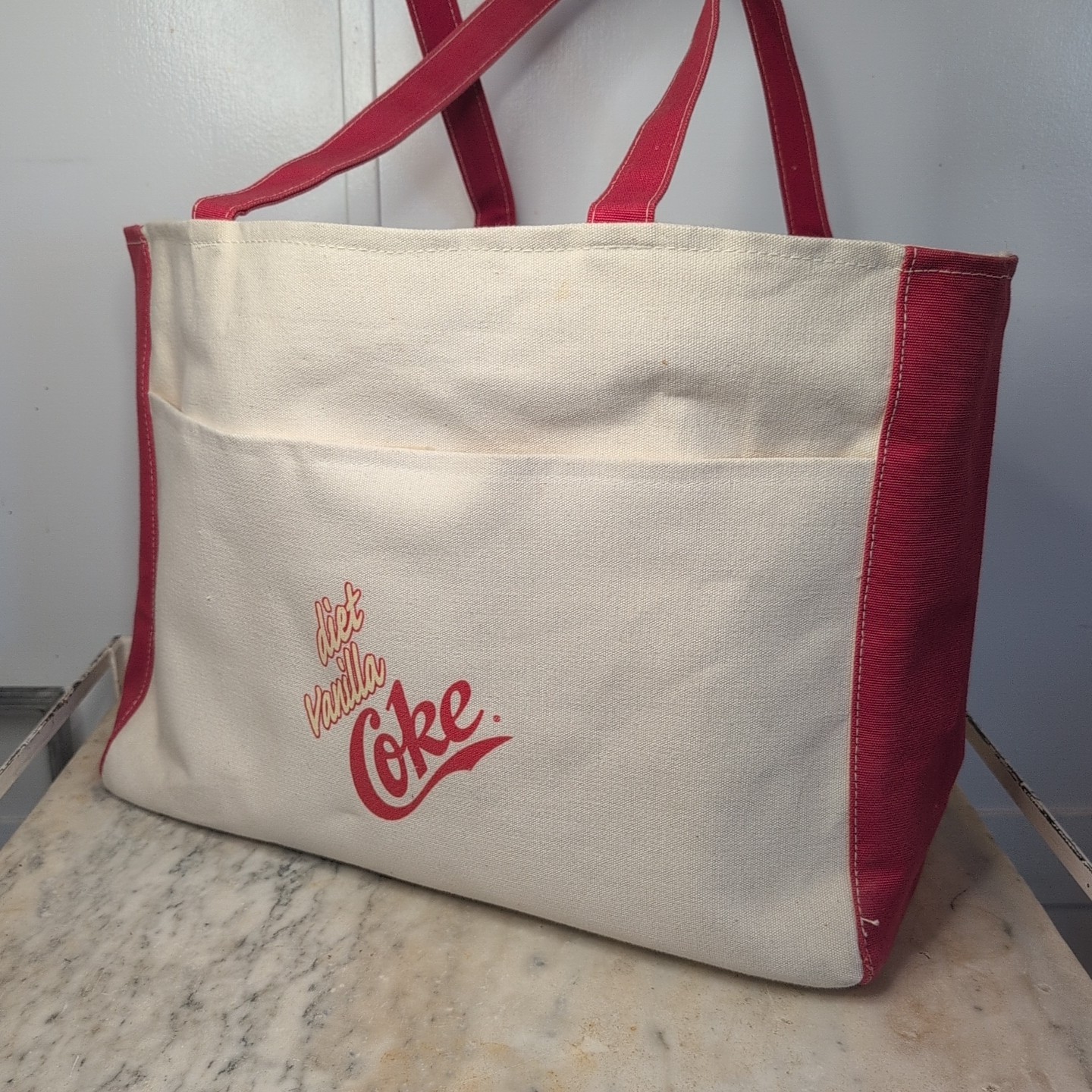 Coca Cola Vintage Diet Vanilla Coke Canvas Boat Tote Bag Lined Beach Cotton 
