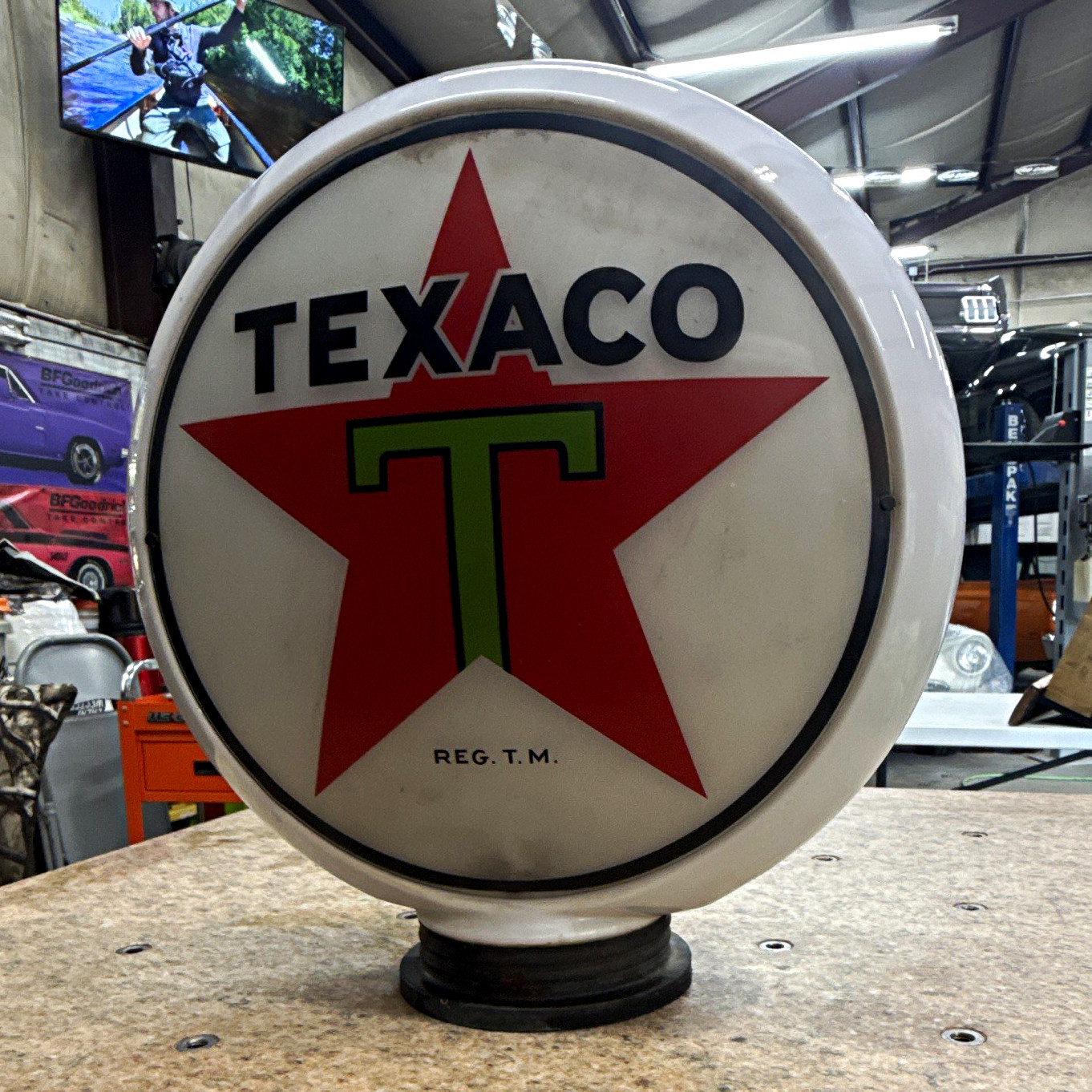 Texaco original milk, glass globe with one lens gas and oil advertising