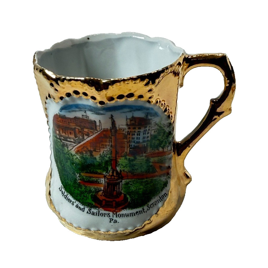 SCRANTON , Pennsylvania PA ANTIQUE Souvenir China TRINKET MUG CUP GOLD