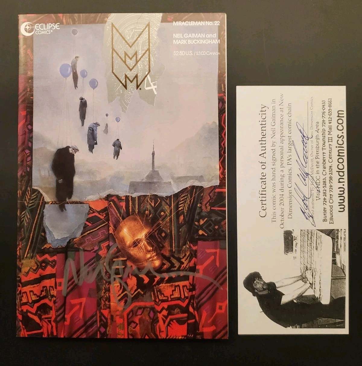 Miracleman # 22 Signed by NEIL GAIMAN with COA Eclipse Comics Mark Buckingham 