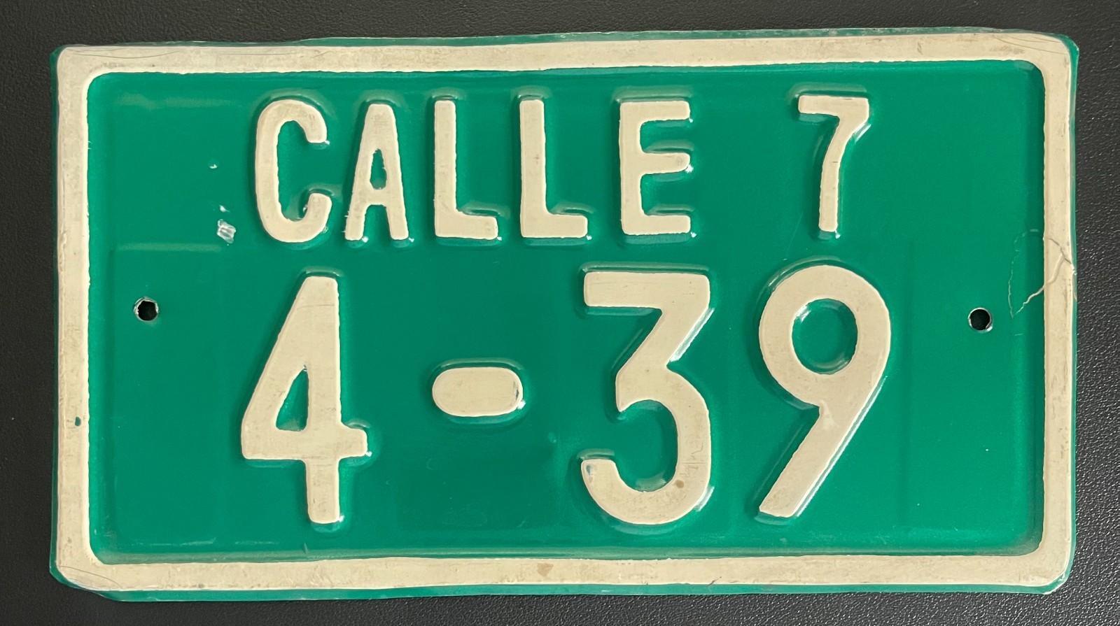 Authentic Vintage Havana Cuba Street Sign “CALLE 7 4-39” – Original Embossed