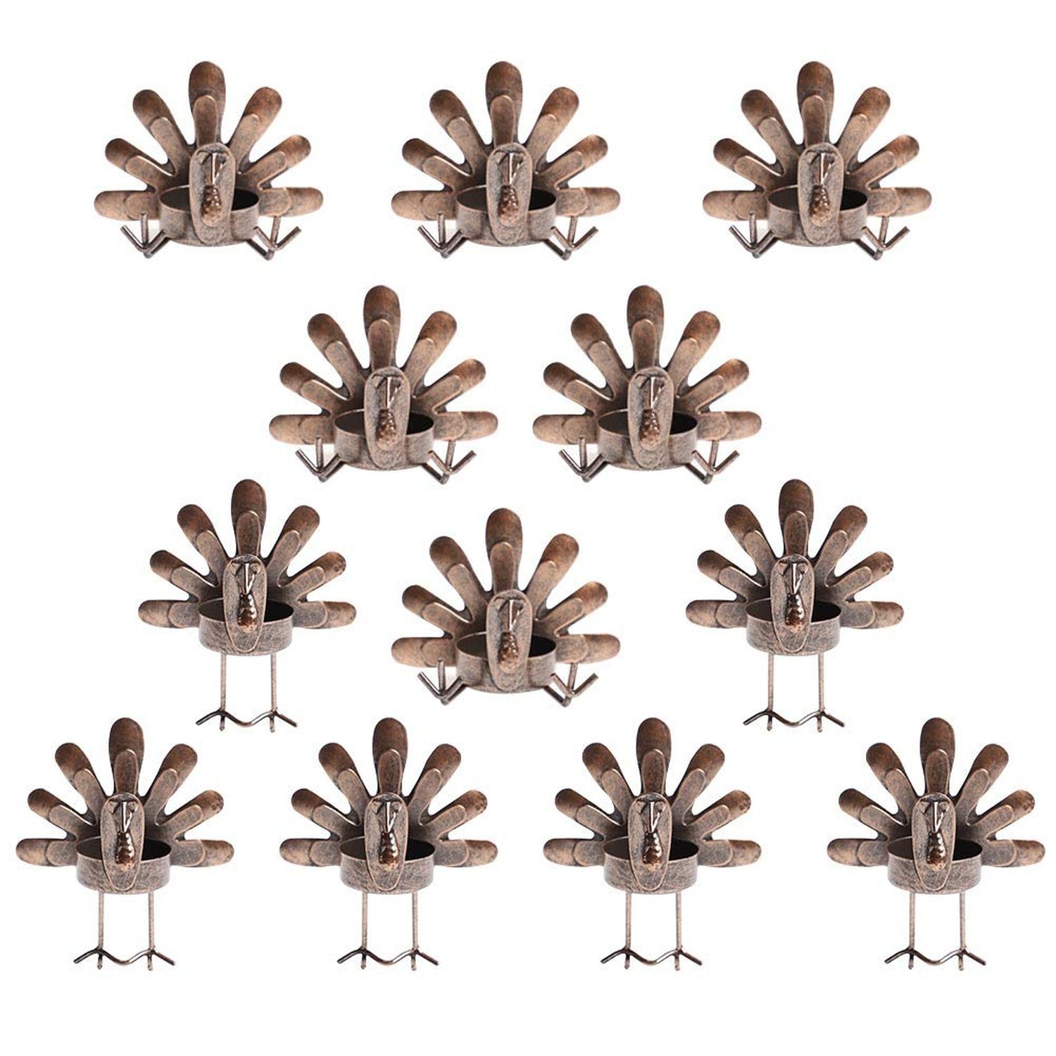 MorTime 12 Pack Turkey Tealight Candle Holders, Bronze Finished Metal Tea Lig...