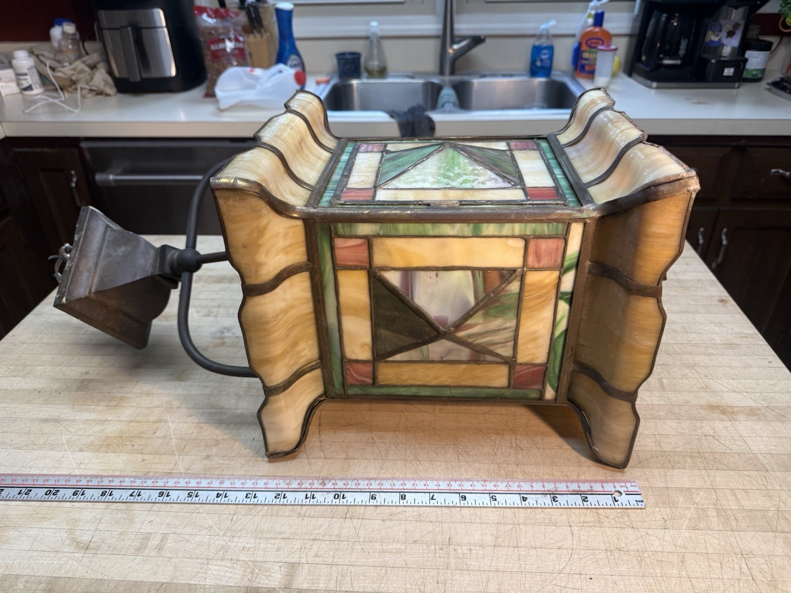 Antique Craftsman period hand leaded stained glass shade Light Fixture