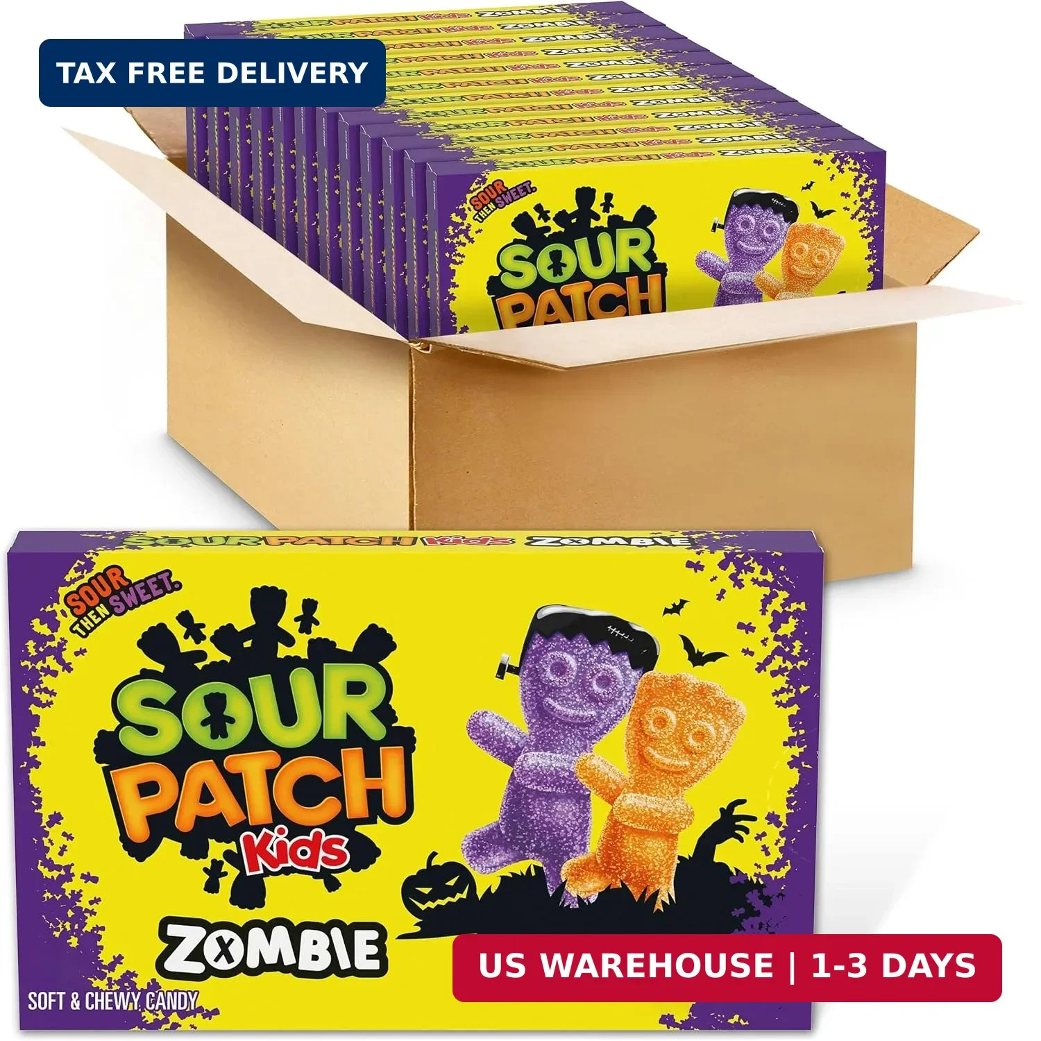 SOUR PATCH KIDS Zombie Soft & Chewy Gummy Halloween Candy, 12 Boxes
