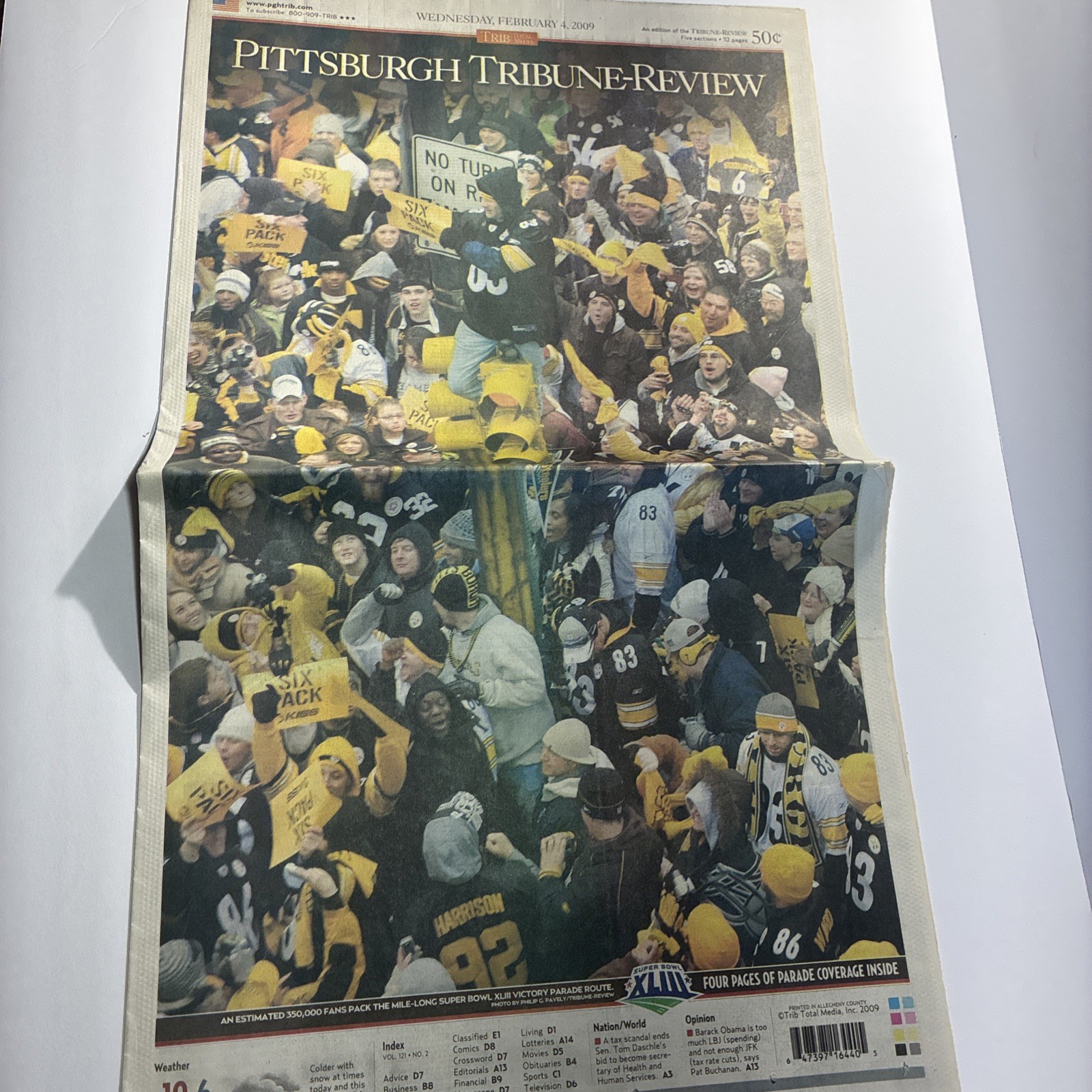2009 Pittsburgh Tribune-Review Pittsburgh Steelers Super Bowl XLIII Newspaper
