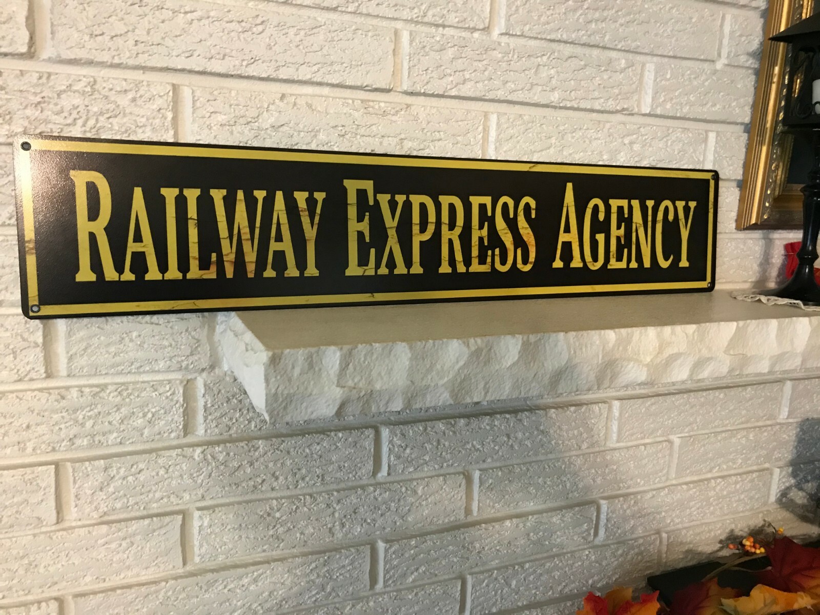 Antiqued Railway Express Agency Repro Railroad Large Heavy Steel Sign 6 x 30\