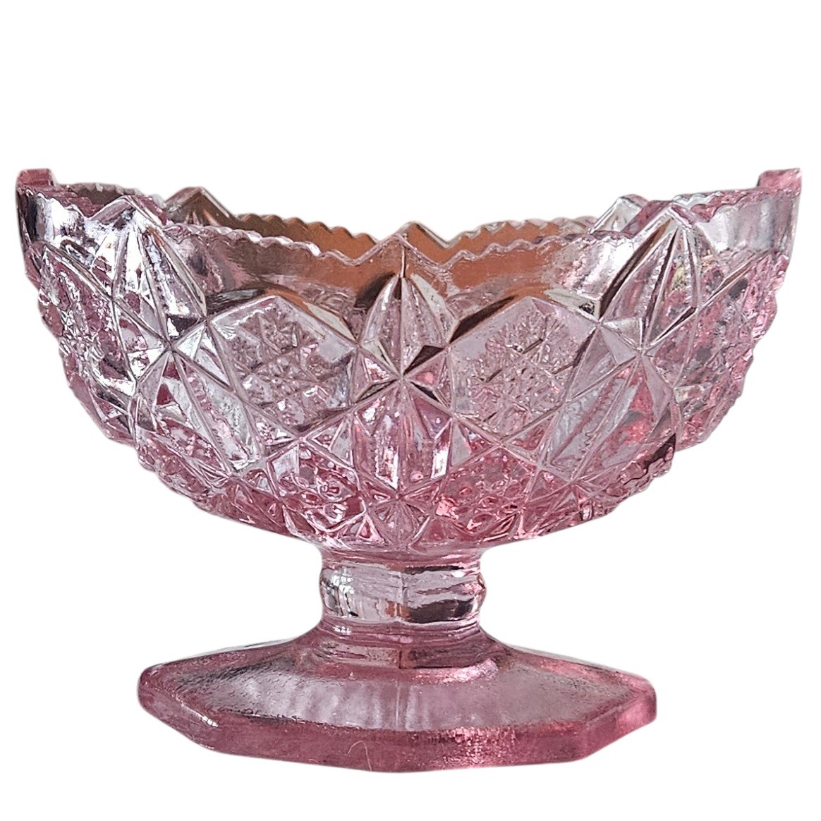Vintage Kemple Wheaton Toltec Pink Candle Holder Early American Pressed Glass 