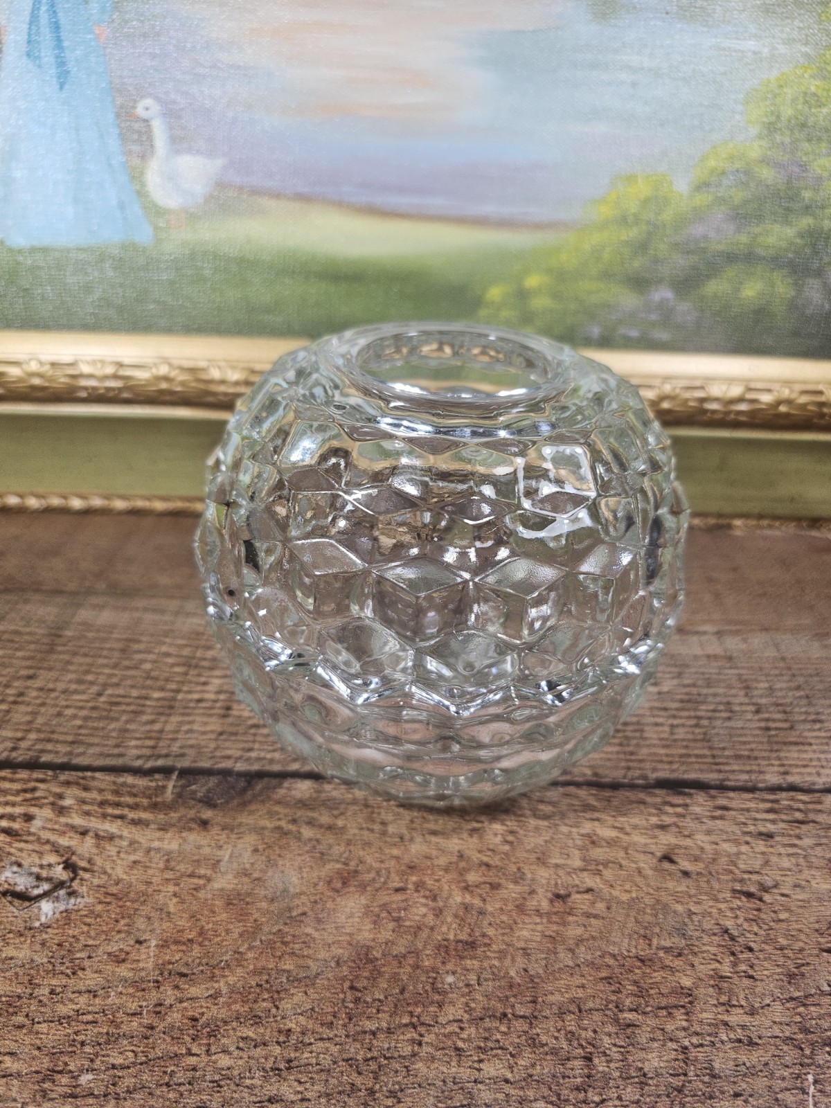 Homco Vintage Fairy Lamp Cubist Clear Glass Candle Holder Round- 3 piece