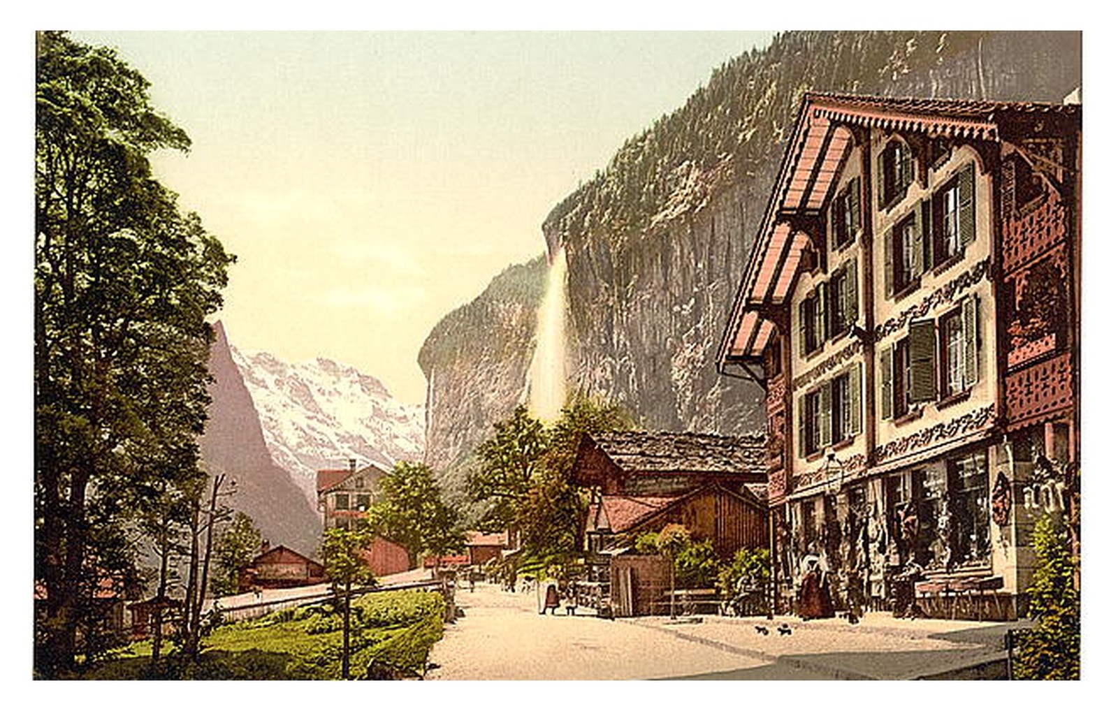 Lauterbrunnen Switzerland 1890 Staubbach Waterfall Street Scen Standard Postcard