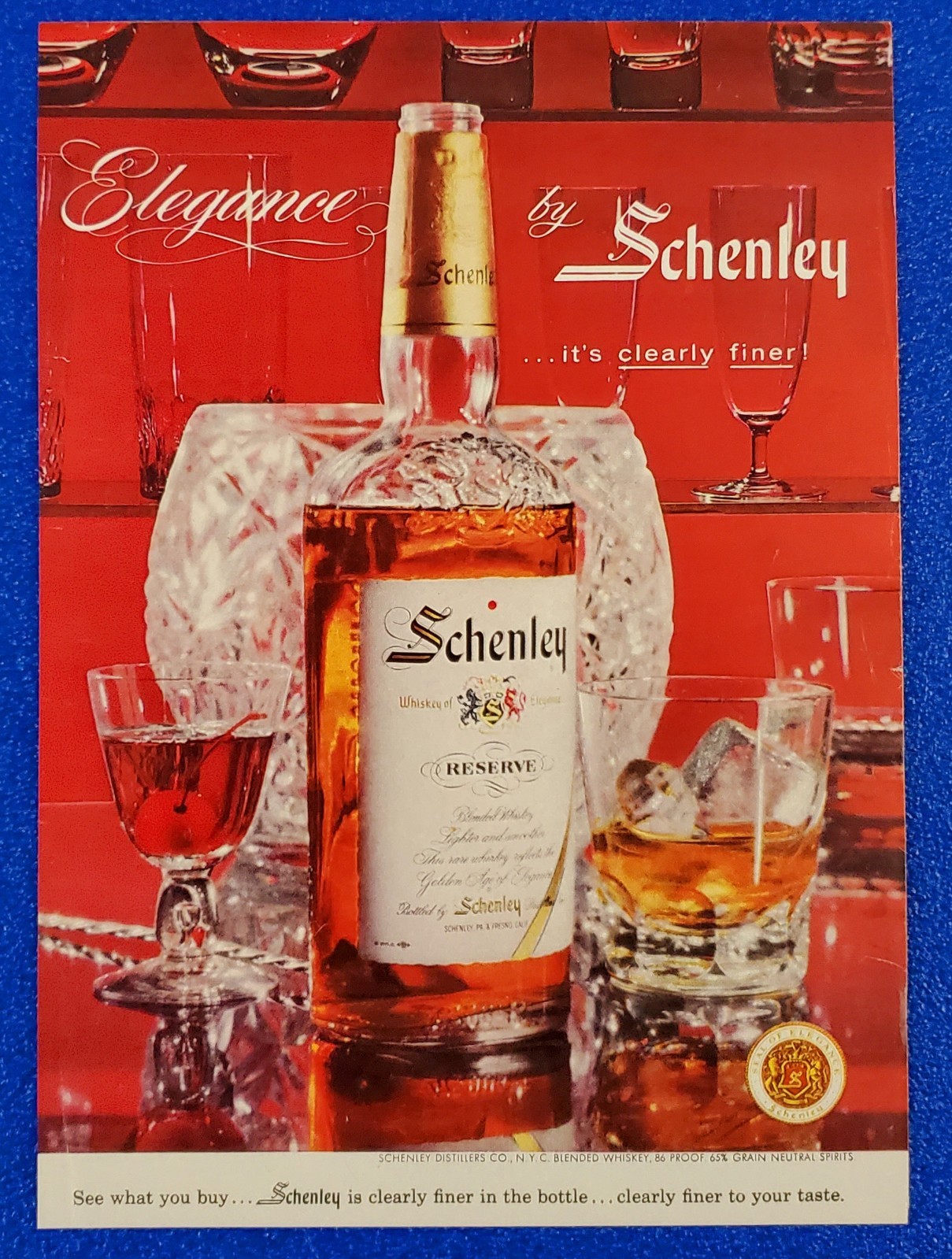 1957 SCHENLEY RESERVE BLENDED WHISKEY VINTAGE LIQUOR PRINT AD \
