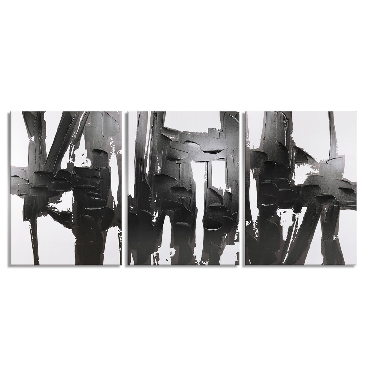 Pinetree Art 3 Panels Black And White Abstract Canvas Wall Art Prints 3D