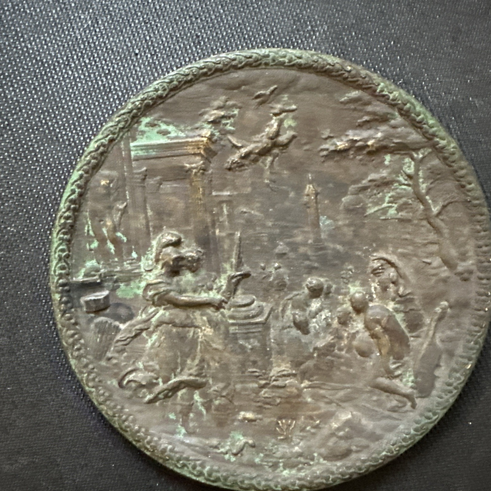 Bronze Tone Neoclassical Relief Plaque Plate Minerva Athena Greek Mythology Bronze Tone Neoclassical Relief Plaque Plate Minerva Athena Greek Mythology