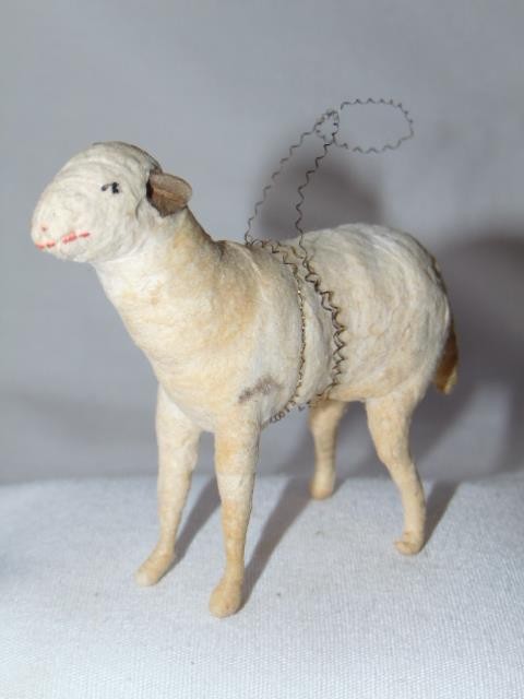 Antique Spun Cotton Batting SHEEP German Christmas Ornament Excellent Condition