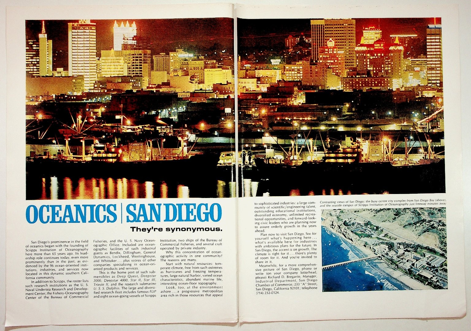San Diego Oceanics Vintage Print Ad Scripps Institution Skyline 1970s Ephemera