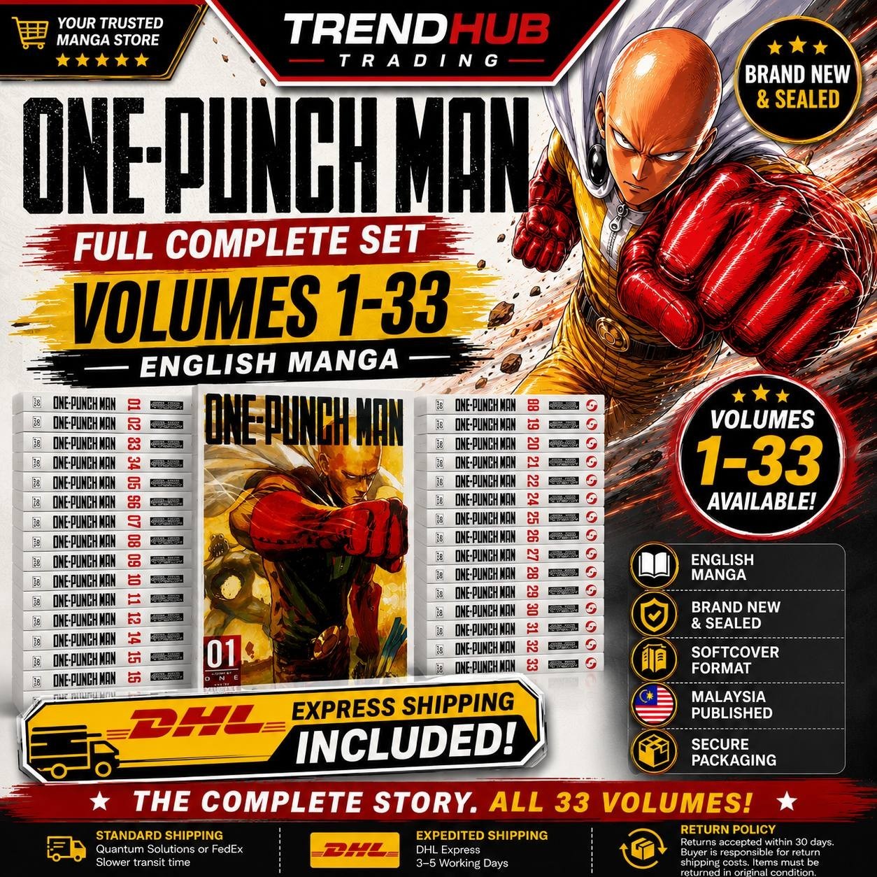 One Punch Man English Manga Volume 1 - 33 (LATEST) FULL SET - FAST SHIPPING